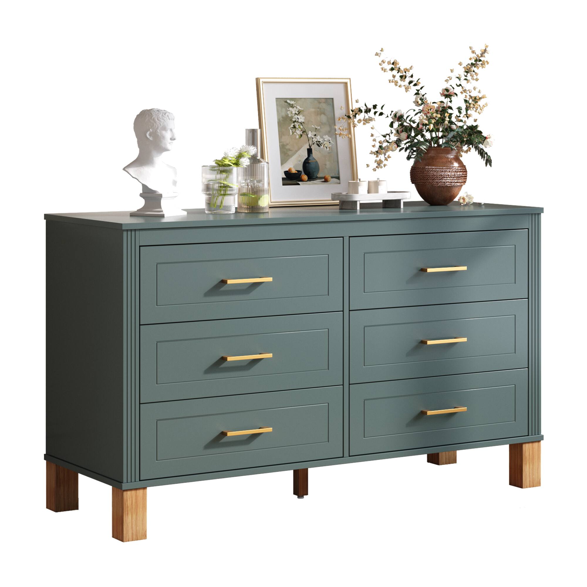 Alt View 3. Loheer - Loheer 6-Drawer Double Dresser in Blue Modern Solid Wood Kids Bedroom Cabinet - Blue.