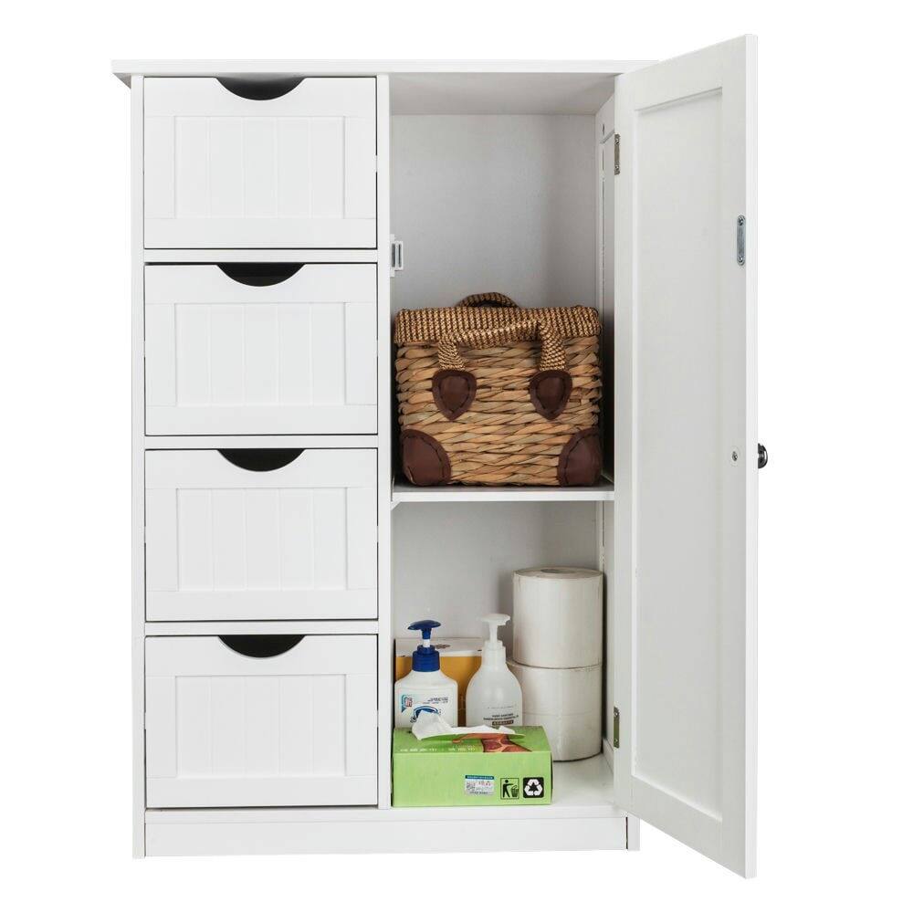 Alt View 5. Kadyn - Kadyn Single Door Bathroom Storage Cabinet, 4 Drawers White, Space-Saving Organizer, Bathroom Storage Solution, White - White.