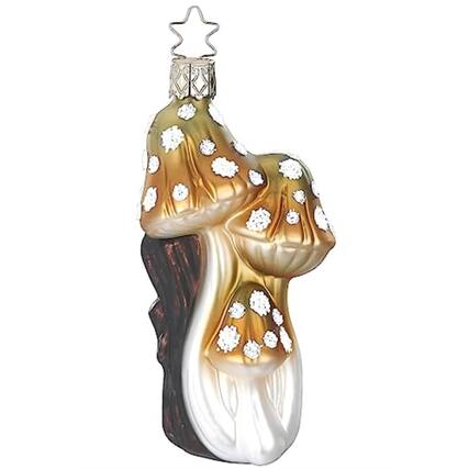 Front. Inge Glas - Inge Glas Mushroom Verdigris German Glass Christmas Tree Ornament FREE BOX - Brown.