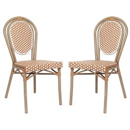 Emma + Oliver - Colmar Set of Two Indoor/Outdoor Stacking Thonet Bistro Style Chairs with PE Rattan Seat and Finished Metal Frame - Natural & White/Light Natural Frame