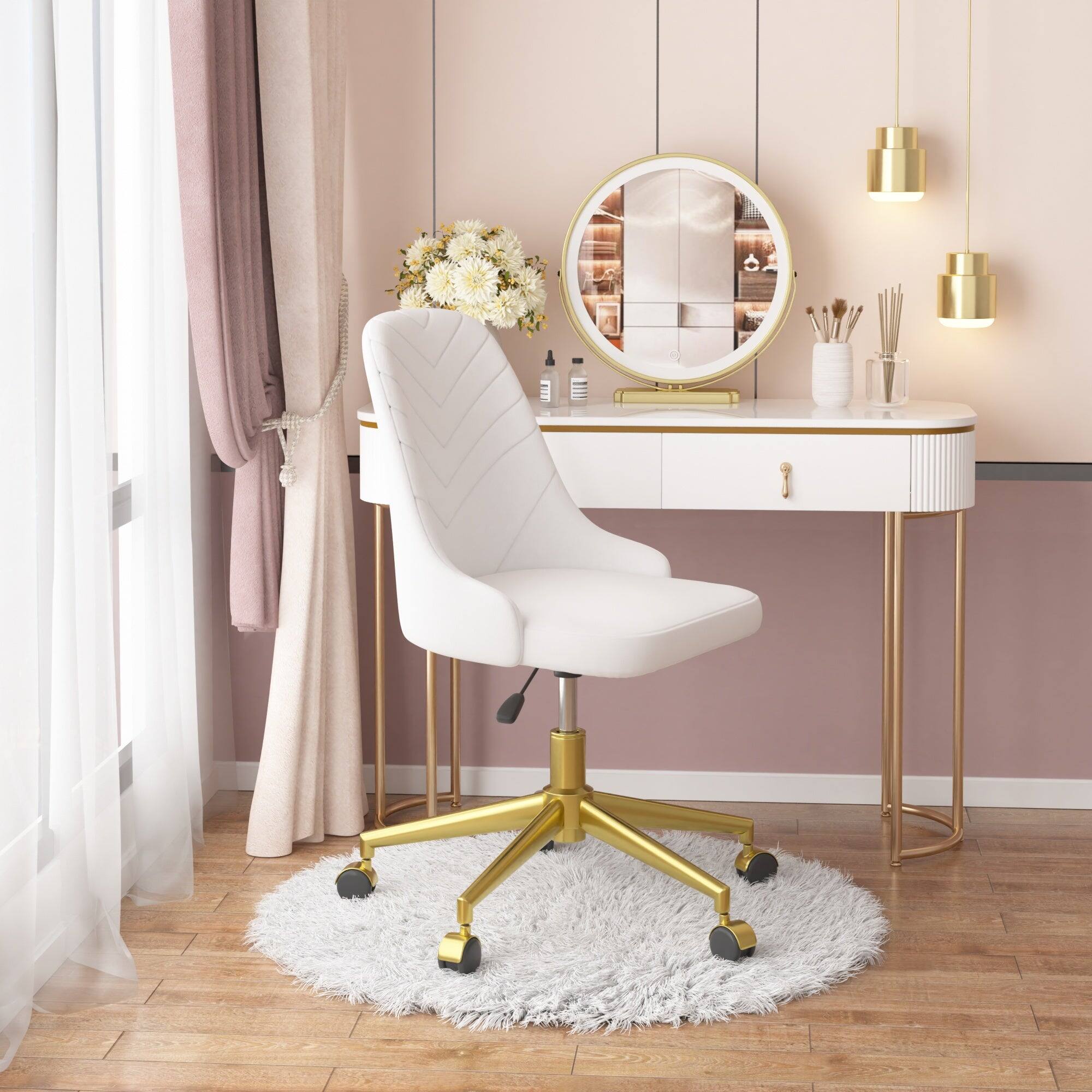 Left. Vecelo - Velvet Swivel Accent Chair with Adjustable Height - 360° Rotating Office Desk Chair & Vanity Stool, 330lbs Capacity - Modern.