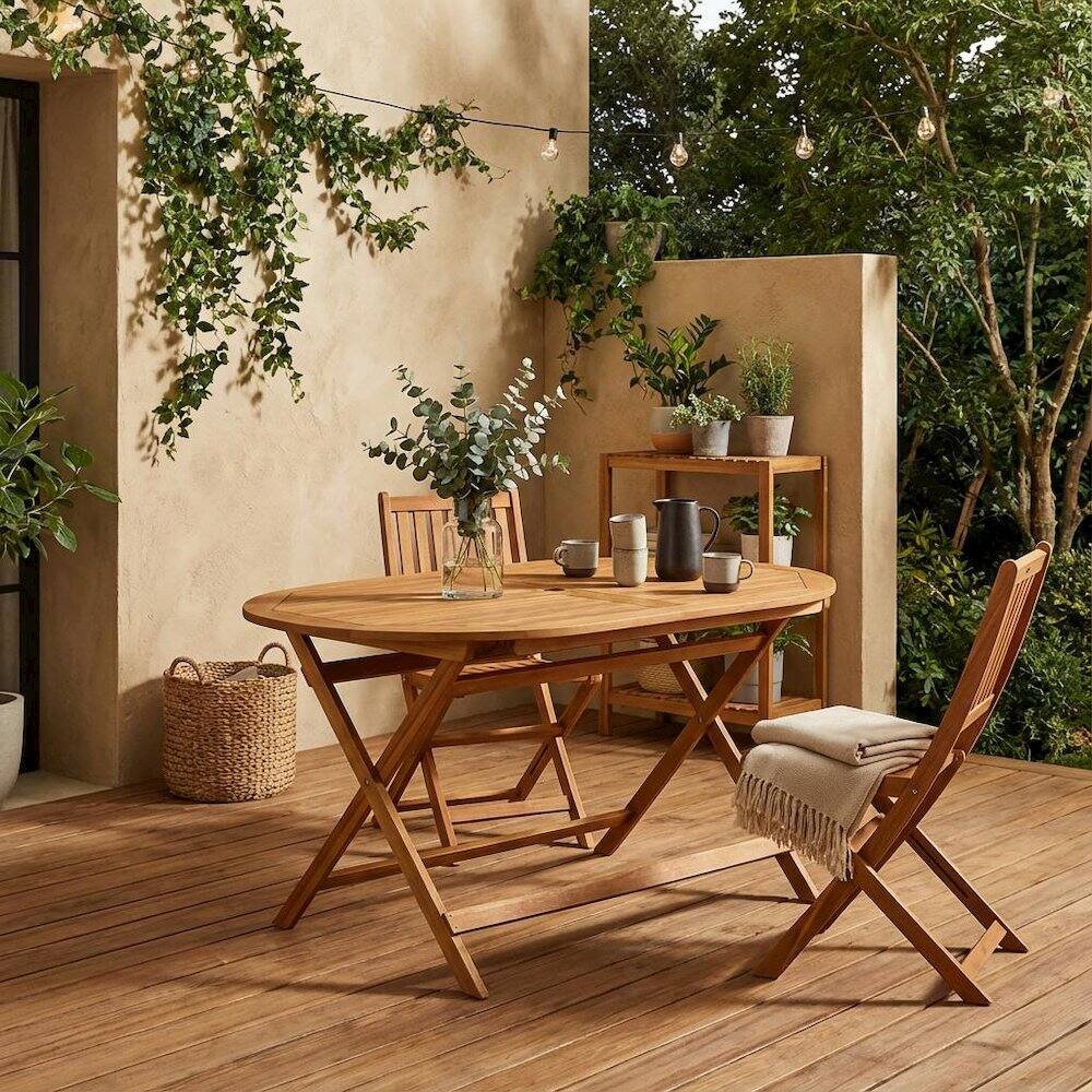 Alt View 3. Outdoor Escape - 5-Piece Patio Dining Set - Oil Finish - Brown.