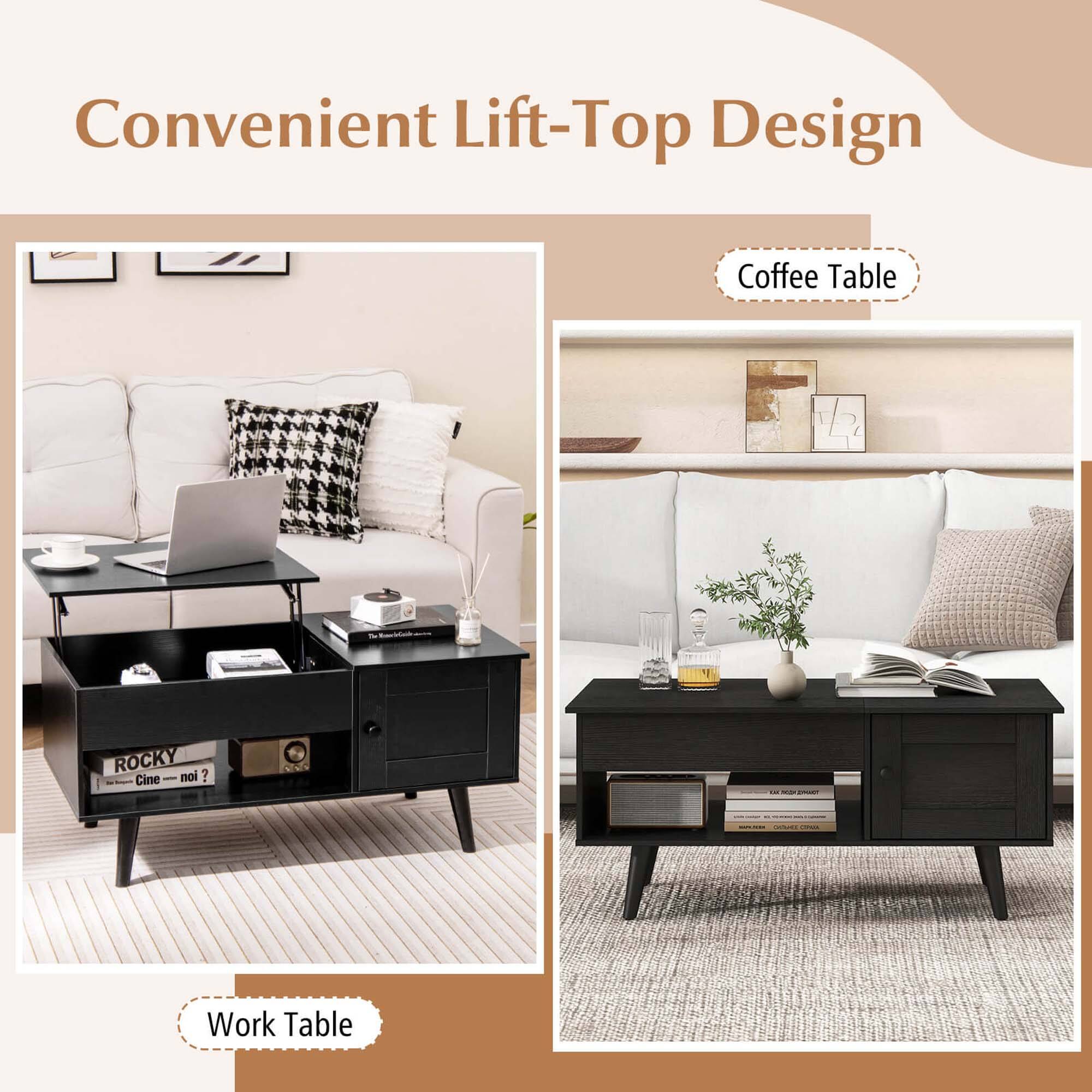 Convenient Lift-Top Design Coffee Table: This image showcases a coffee table with a lift-top design, which can be used as a work table when needed. The table is accompanied by a couch and a laptop, indicating a comfortable and functional living space.
Work Table: The image also features a work table, which is a separate piece of furniture designed for work-related activities. It is accompanied by a laptop and a couch, suggesting a dedicated workspace within the living area.