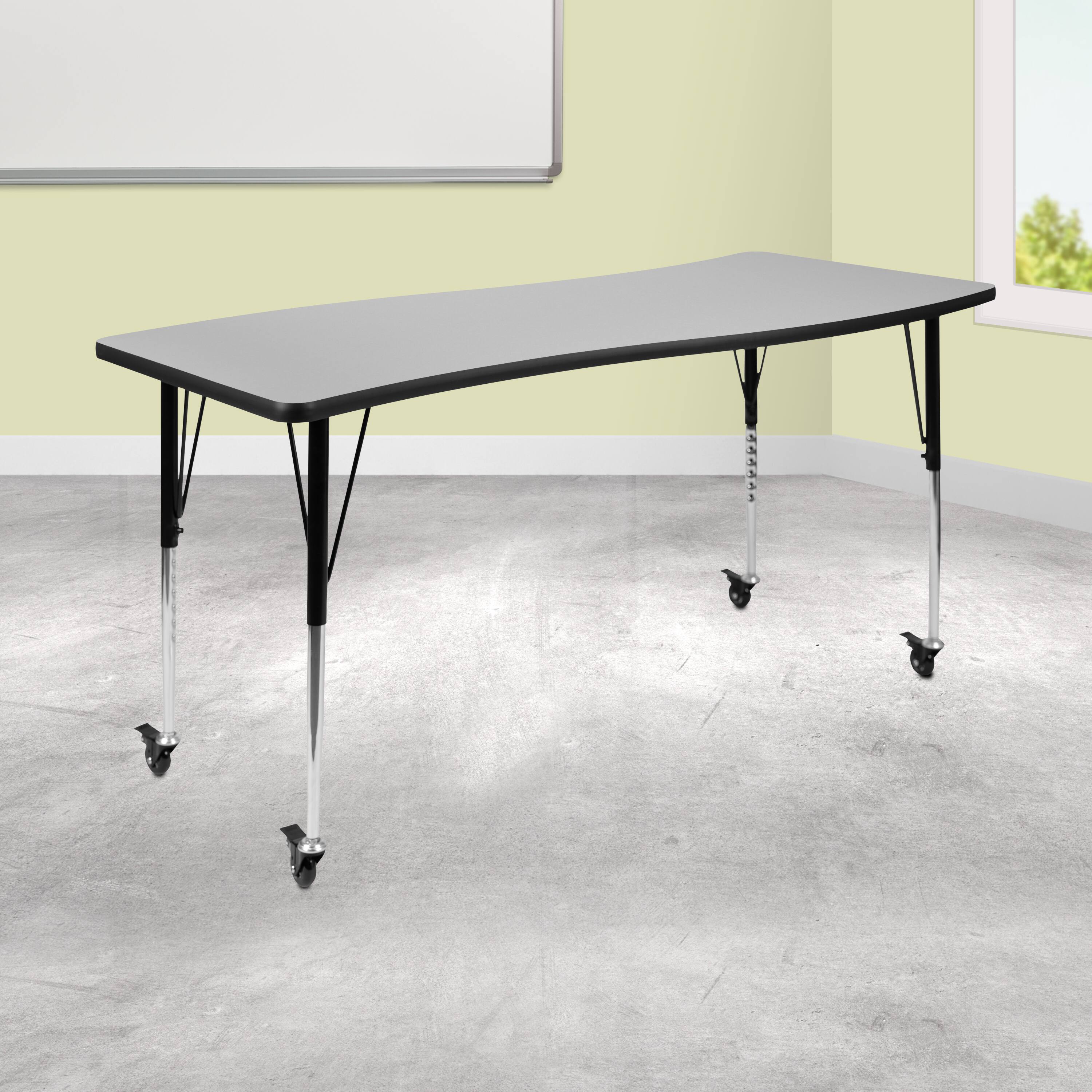 Alt View 1. Emma + Oliver - Mobile 26"W x 60"L Rectangle Wave Flexible Collaborative Adjustable Activity Table - Grey.