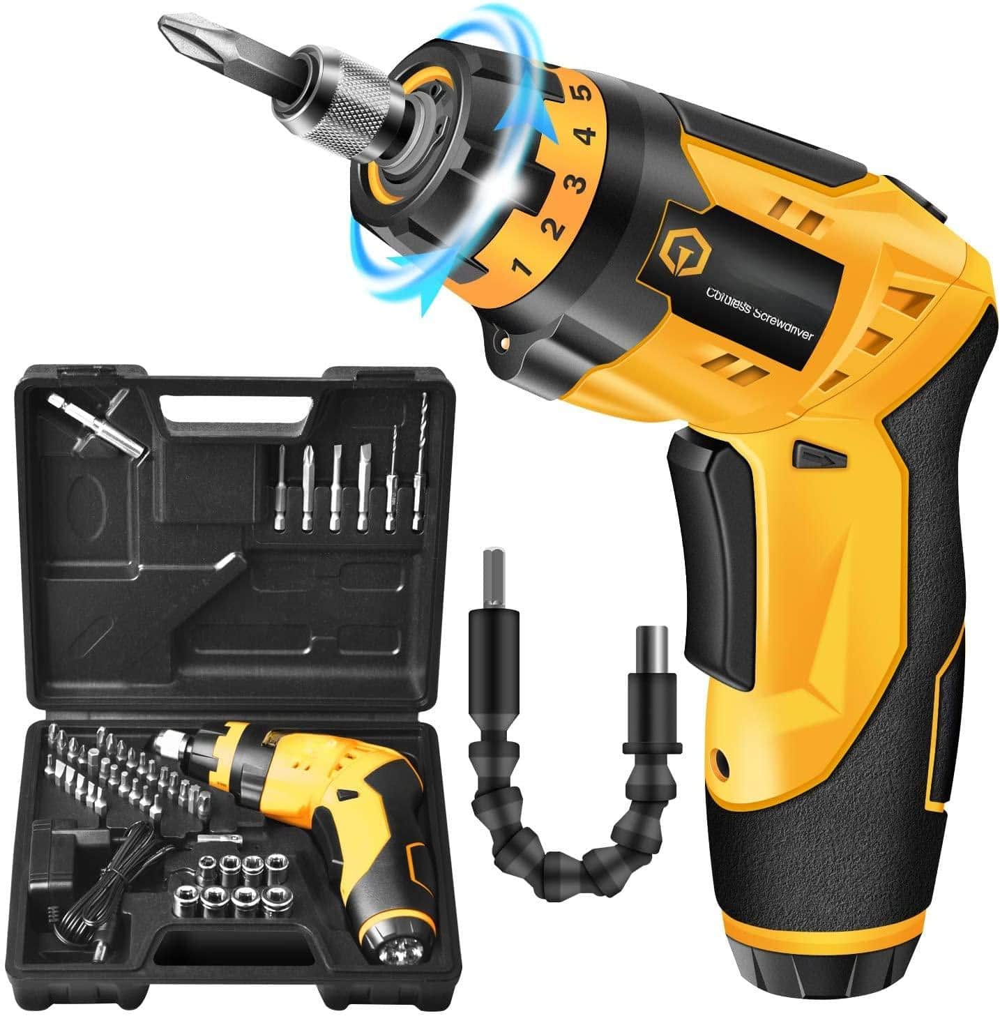 JETRANSPORT - Electric With Display Mini Cordless Precision Set 48 Magnetic Bits Small For Electronics Laptops Glasses - Yellow