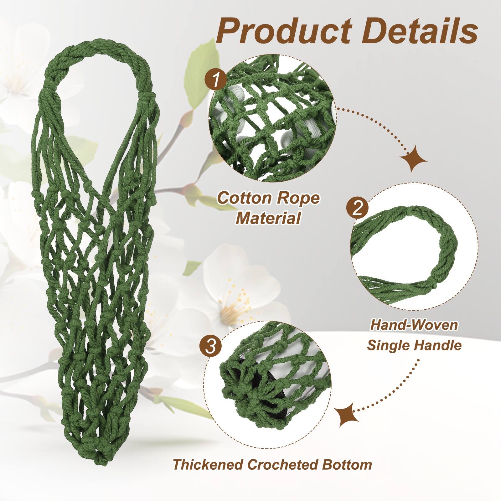 Product Details

1. Cotton Rope Material
2. Hand-Woven Single Handle
3. Thickened Crocheted Bottom