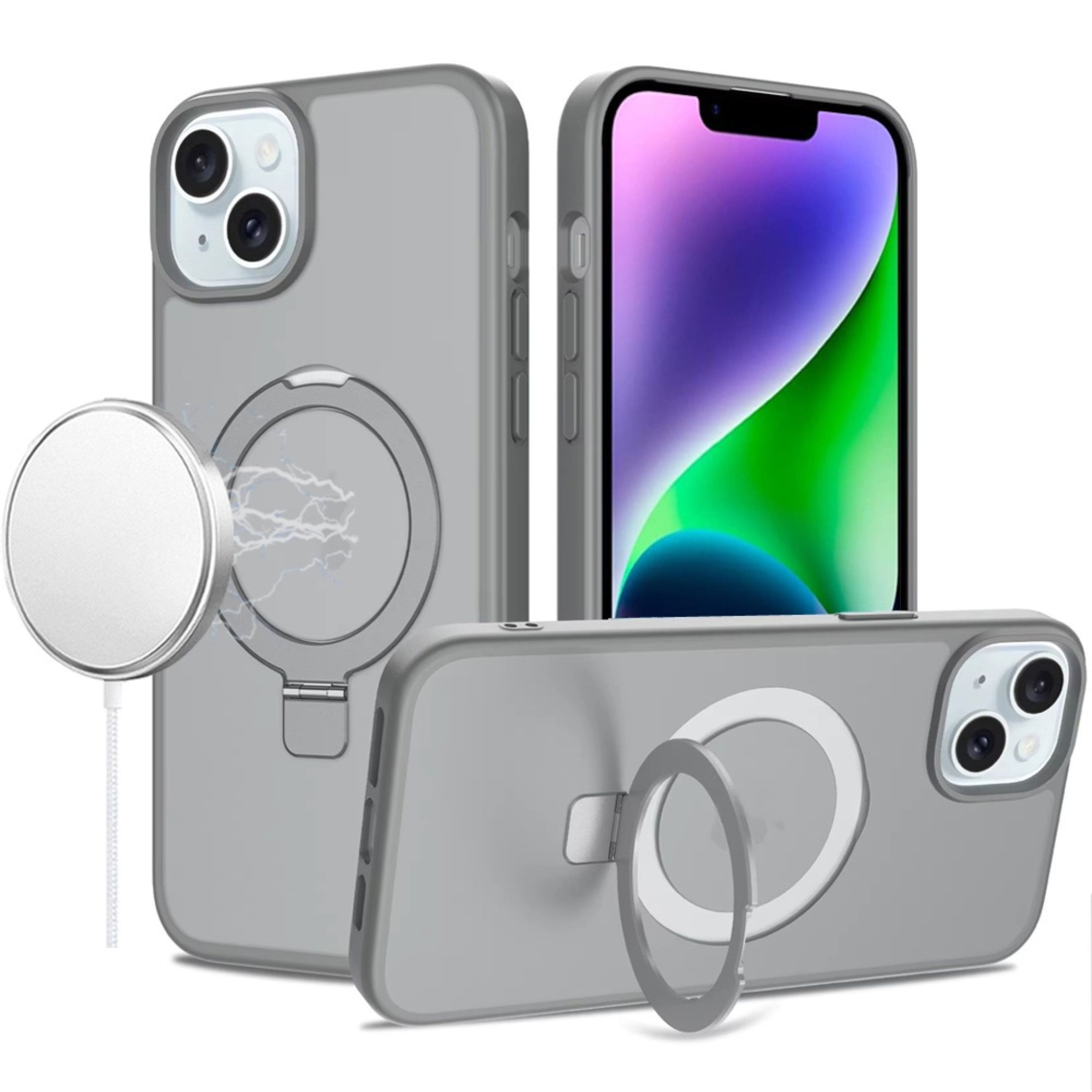Kitcheniva - Metal Circle Ring Stand Rugged Cover With Tempered Glass For iPhone 13/14 Grey - Gray price history on PriceWatchPro
