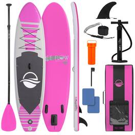 SereneLife - SLSUPB145 Inflatable Stand Up Paddle Board, 10’6” with Carry Bag, Dual Action Pump, Paddle, Ankle Leash - Pink