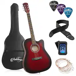 Ashthorpe - 41-in Beginner Cutaway Acoustic Guitar Package with Gig Bag - Red