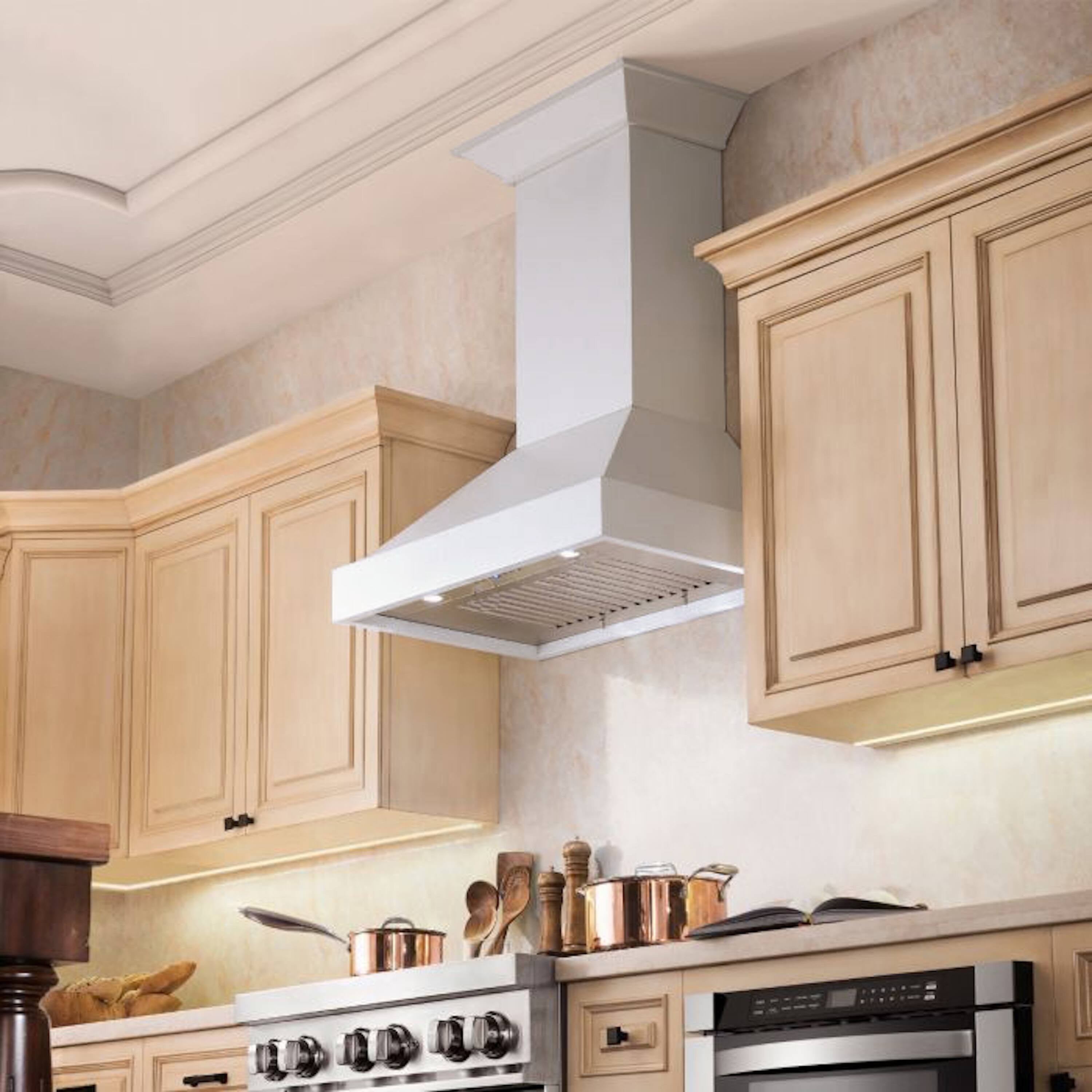 Alt View 13. ZLINE - ZLINE 30 in. Wooden Wall Mount Range Hood (KBWW-30) - Smooth Bright White.