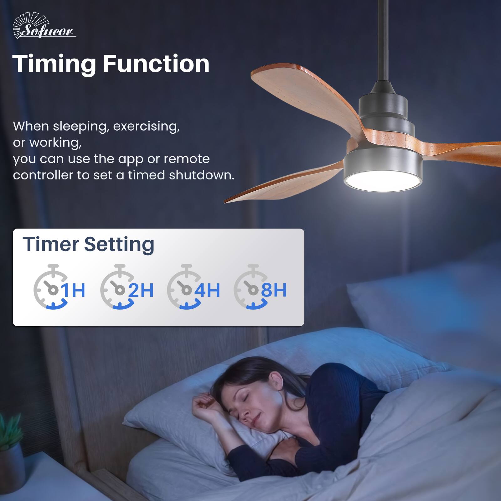 Timing Function

When sleeping, exercising, or working, you can use the app or remote controller to set a timed shutdown.

Timer Setting

1H 2H 4H 8H