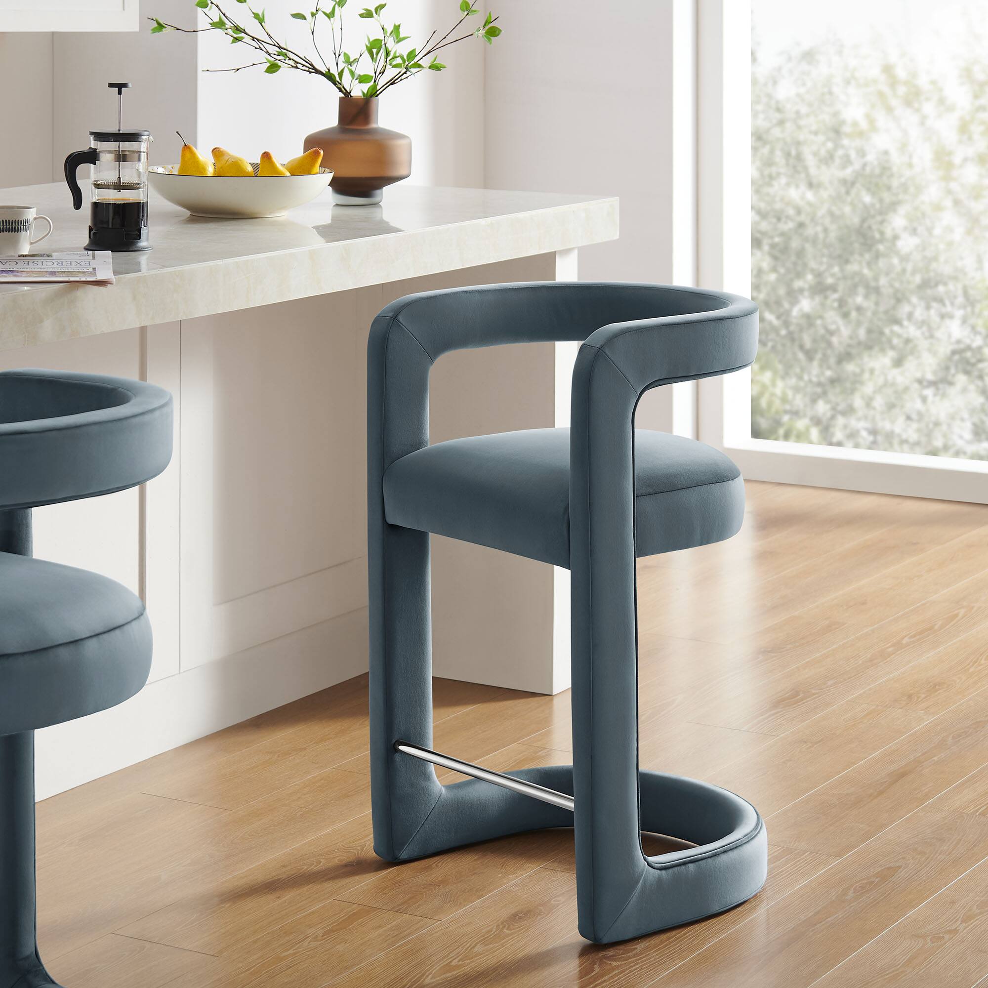 Alt View 4. Modway - Winslow Performance Velvet Counter Stool - Blue.