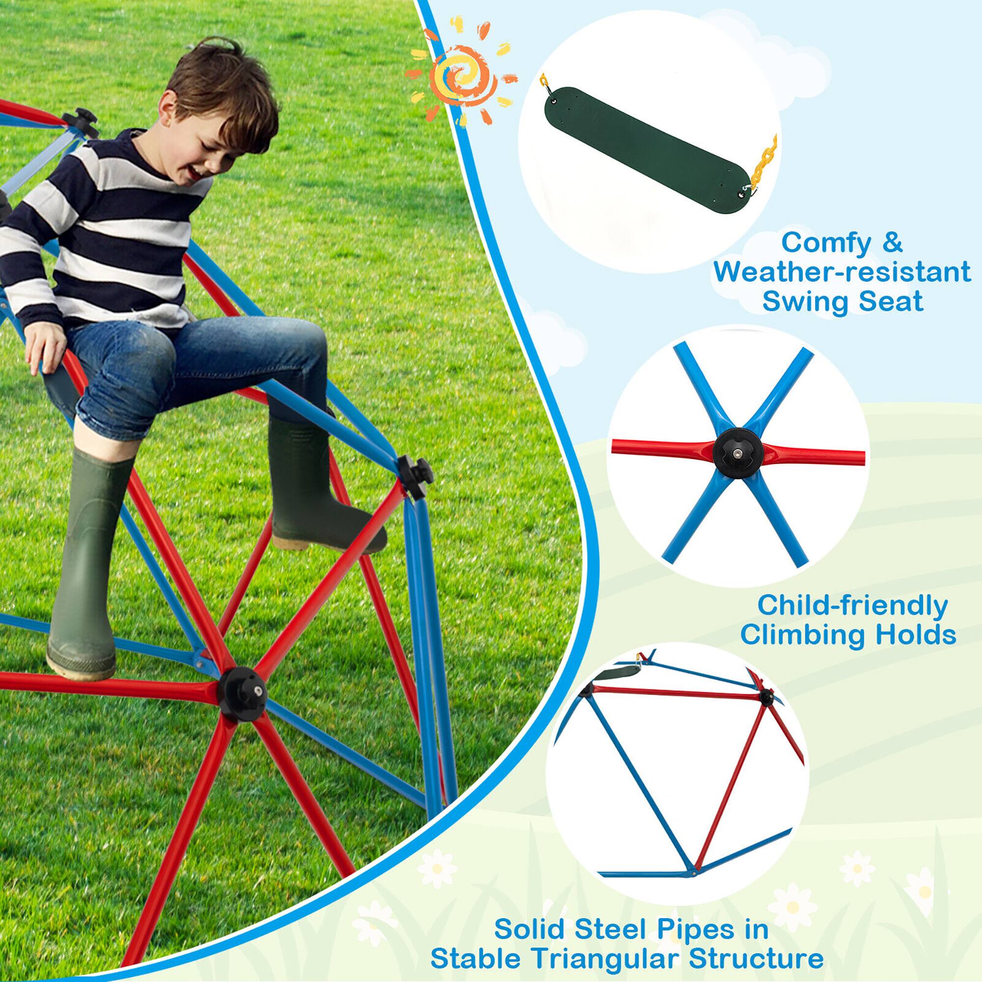 - Comfy & Weather-resistant Swing Seat
- Child-friendly Climbing Holds
- Solid Steel Pipes in Stable Triangular Structure