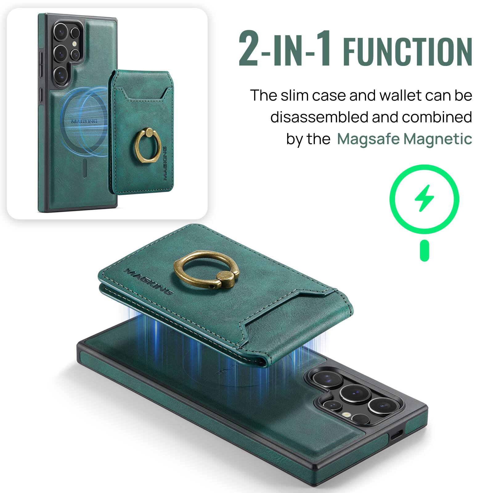 M KING B2 2-IN-1 FUNCTION  
The slim case and wallet can be disassembled and combined by the Magsafe Magnetic