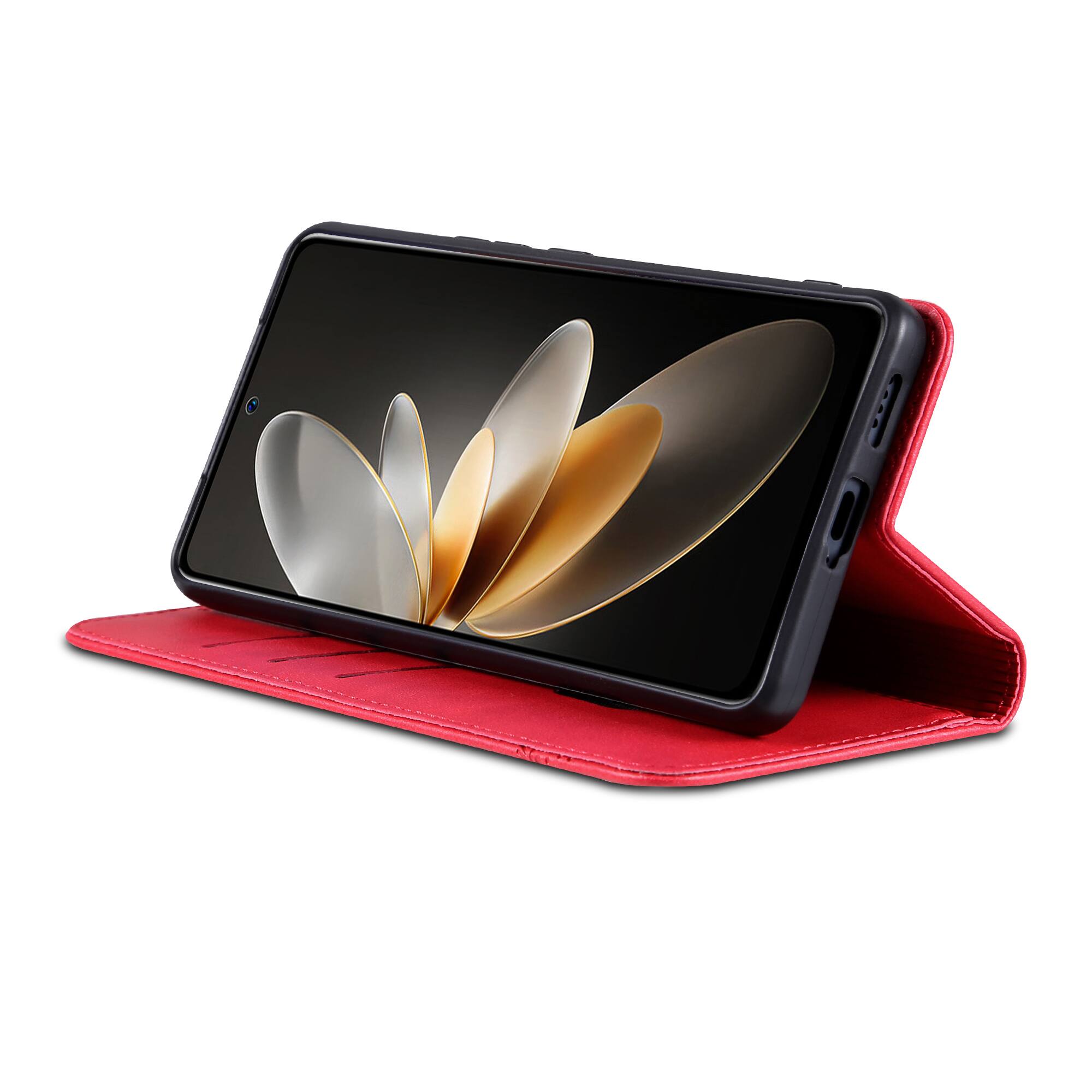 Back. Dteck - Dteck Magnetic Case for Samsung Galaxy A17 5G with Wallet Card Slots PU Leather Kickstand Flip Phone Cover - Red.