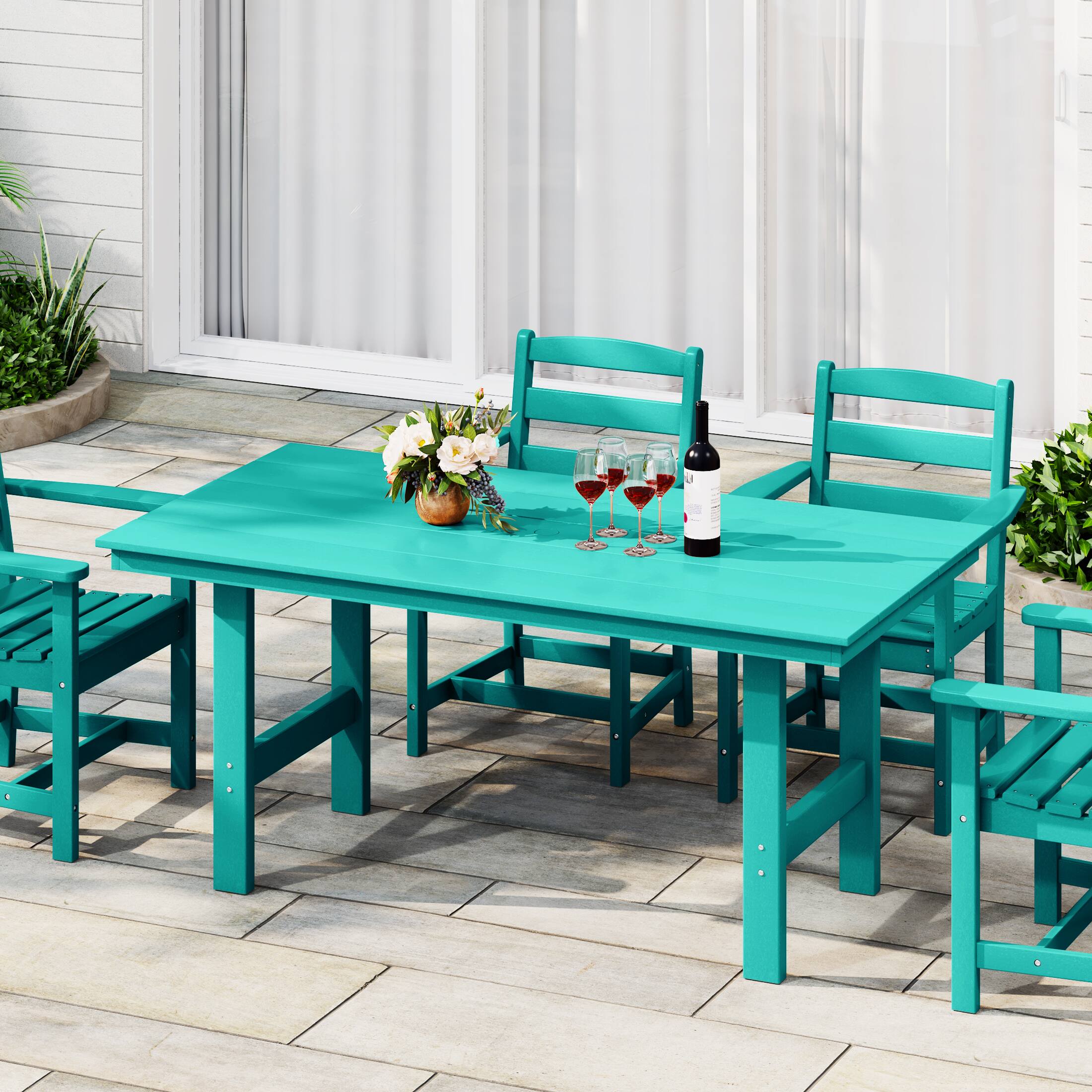 Angle. WestinTrends - WestinTrends Ashore Outdoor Modern HDPE 66" Wide Rectangle Patio Dining Table for 6 - Turquoise.
