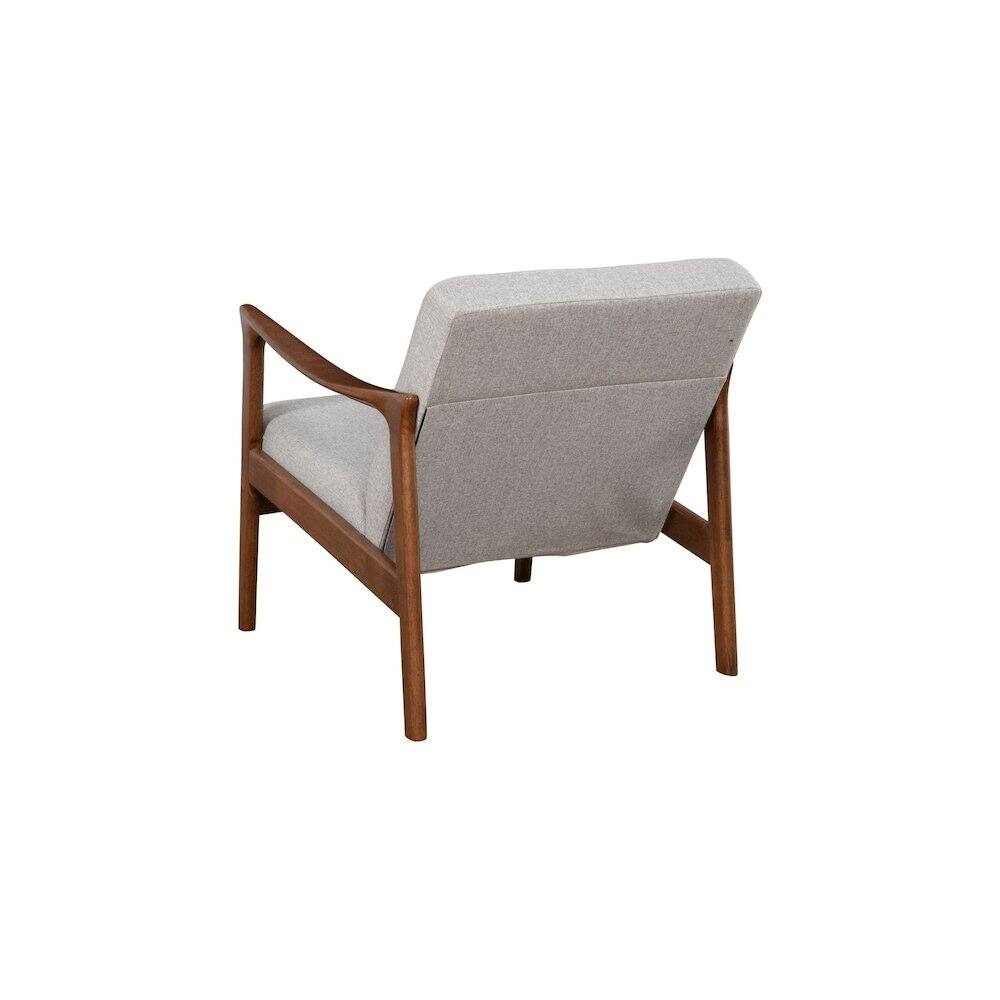 Angle. Alpine Furniture - Zephyr Lounge Chair - Medium Brown Frame, Light Grey Cushions.