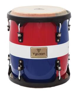 Tycoon Percussion - 11" Tambora, Dominican Republic Flag Design, Handcrafted Siam Oak Shell, Water Buffalo Skin Heads, Black Powder Hardware