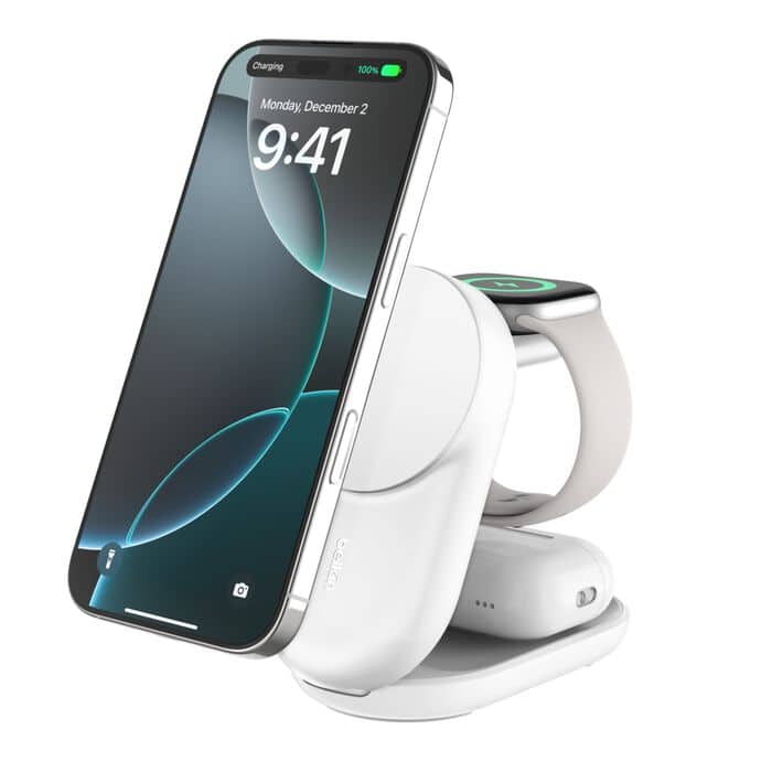 Belkin - UltraCharge 3-in-1 Foldable Magnetic Charger with Qi2 25W, White, Round Form price history on PriceWatchPro