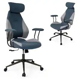 Ecooso - Ergonomic Office Chair with 2D Headrest and Rocking Backrest, Adjustable Swivel Desk Chair - Gray & Blue