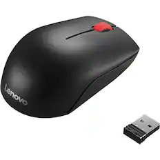 Front. Lenovo - Lenovo Essential Compact Wireless Mouse Black - Ambidextrous design - Radio Frequency - 2.4 GHz Wireless via Nano USB - Black.