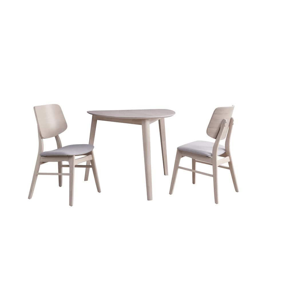 FurniFact - Solid Wood Small Dining Table with 2 Chairs - White
