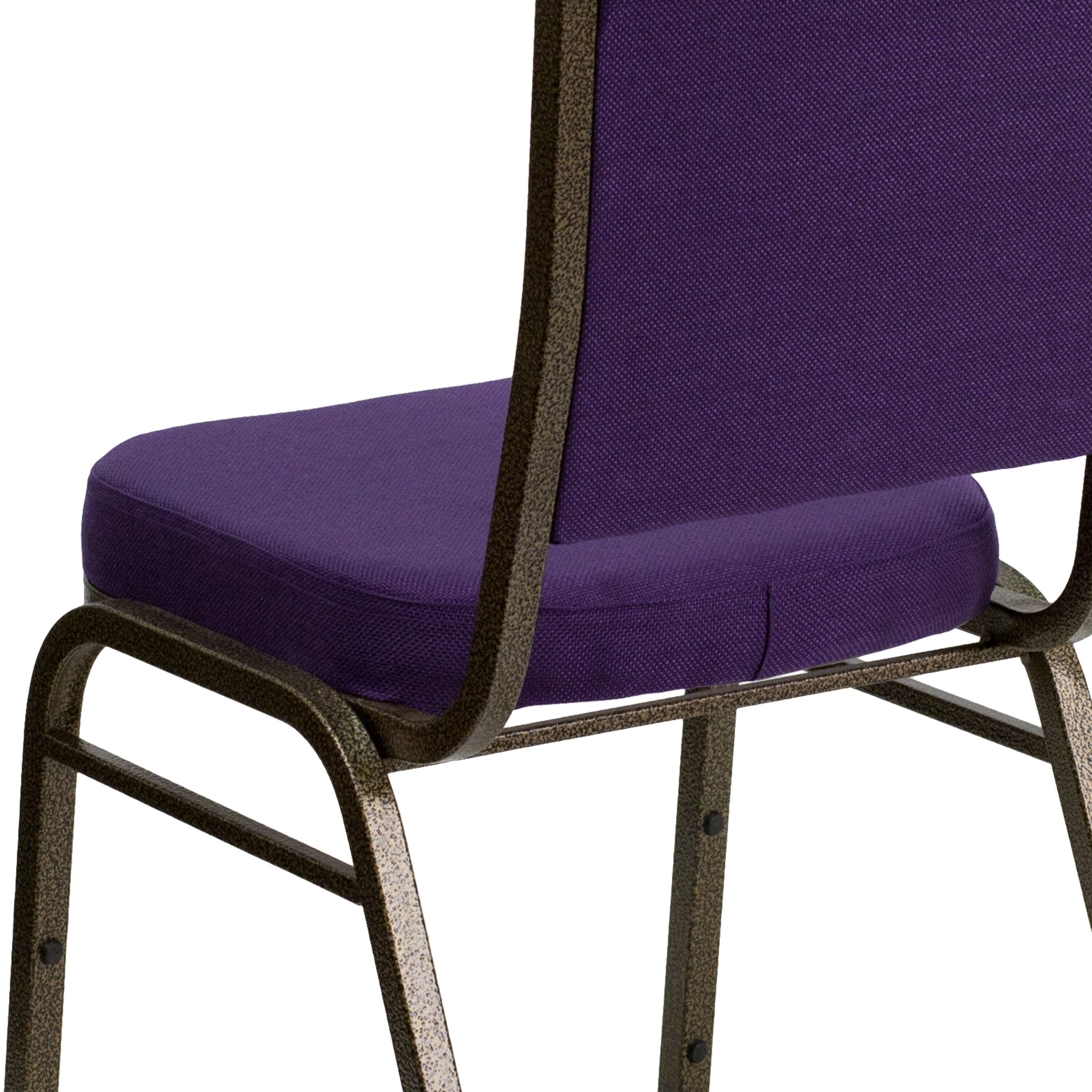 Alt View 10. Emma + Oliver - Crown Back Stacking Banquet Dining Chair - Purple Fabric/Gold Vein Frame.