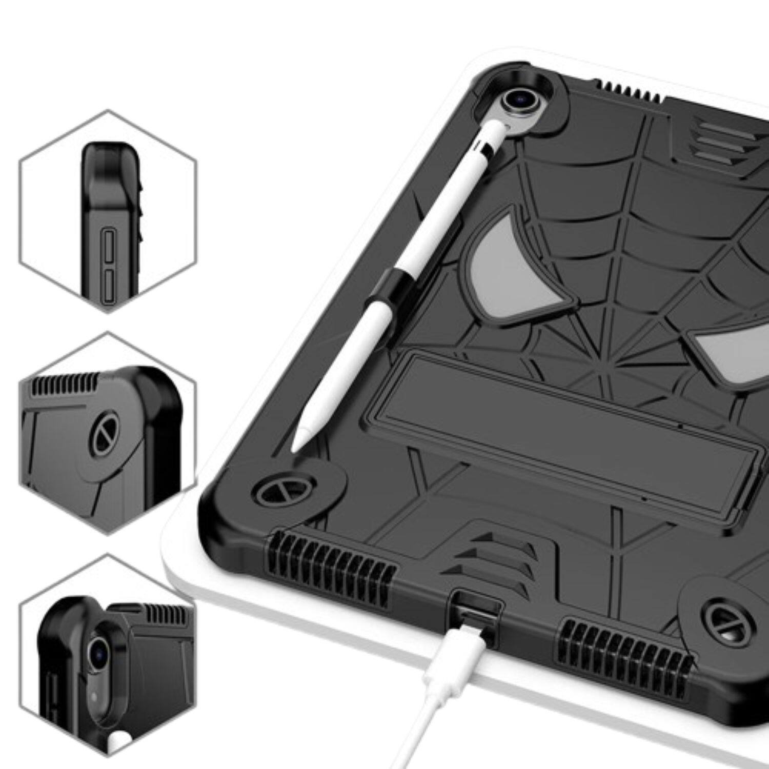 Front. Home Collection - Kids Shockproof Rugged Case for iPad (A16) 11th Gen 11" 2025 – 3-Layer Protective Cover with Stand & Shoulder Strap - Black.