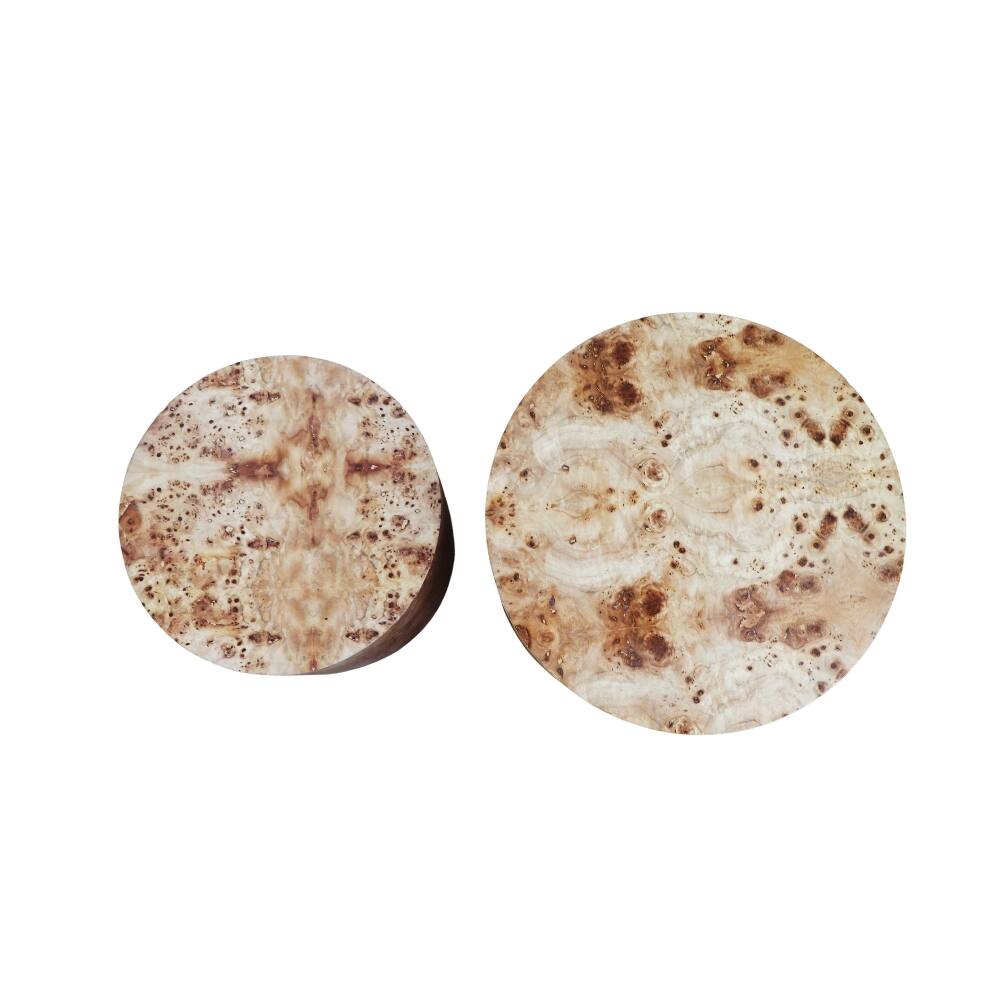 Alt View 1. Loheer - Loheer Nesting Coffee Table Set of 2 Modern Round Natural Burl Wood Drum Side Accent Tables for Small Spaces Living Room - Natural Burl.