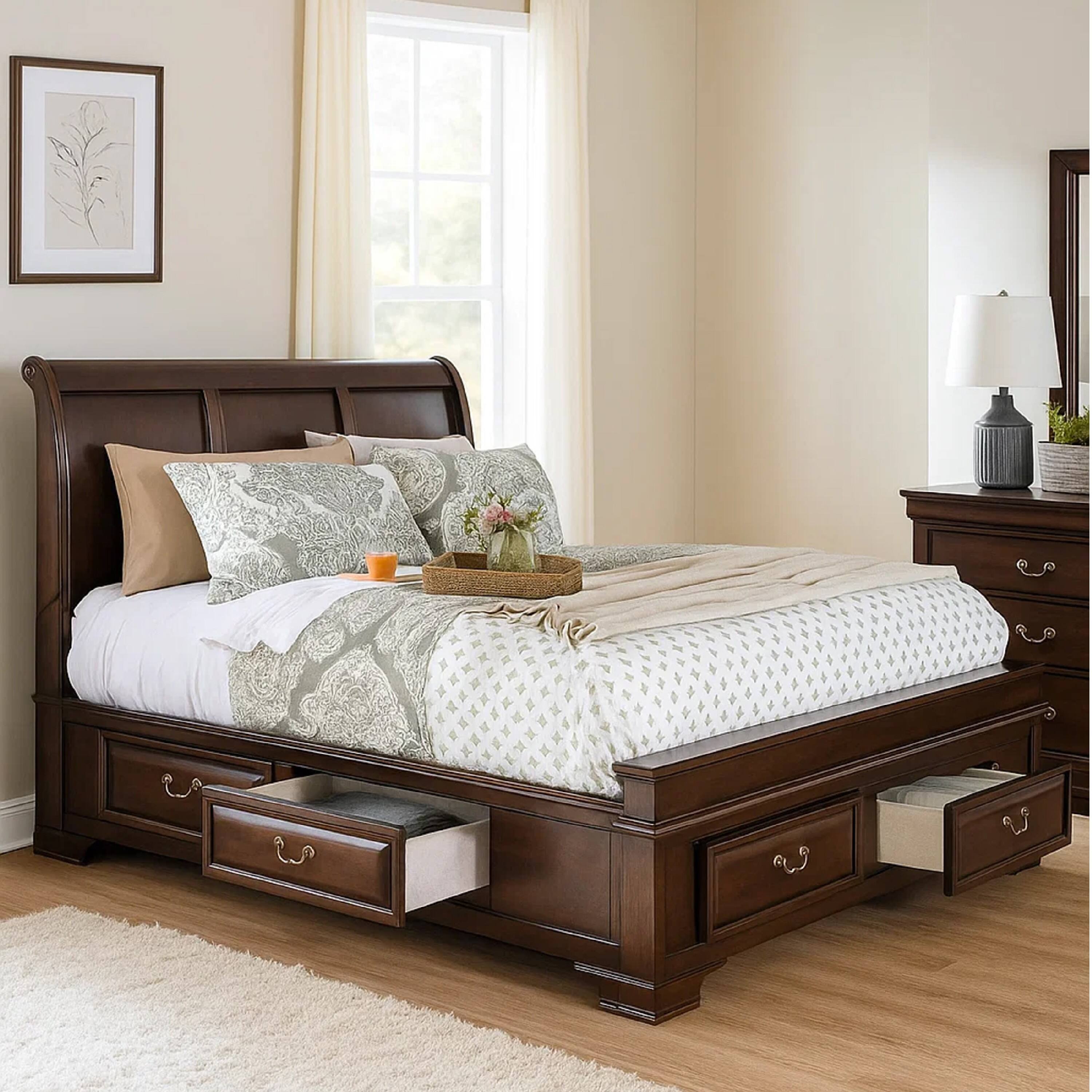 Alt View 5. Manhattan Lane - Wooden Queen Size Bed with Spacious Storage Drawers - Brown.