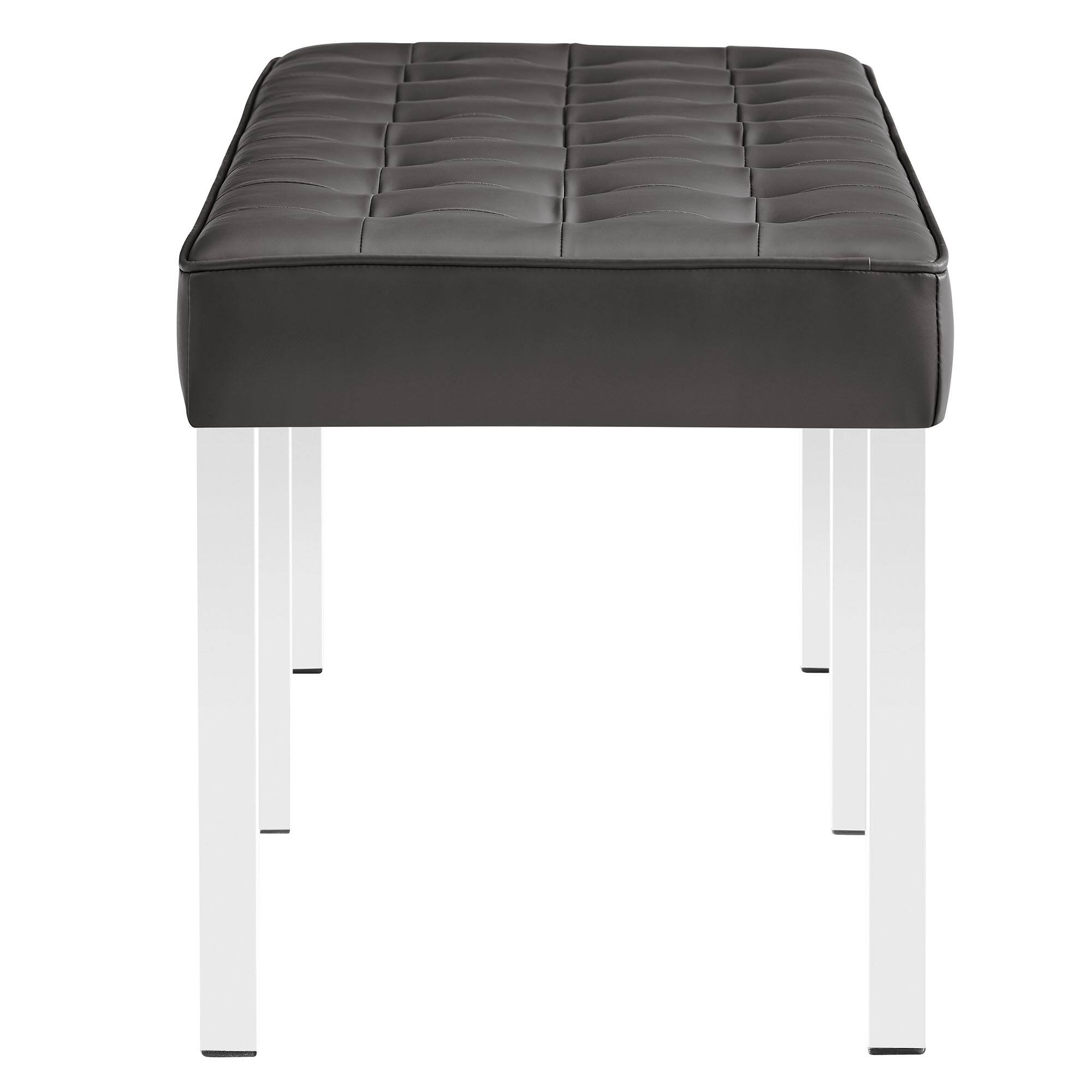 Alt View 2. Modway - Loft Tufted Vegan Leather Bench by Modway - Silver Gray.