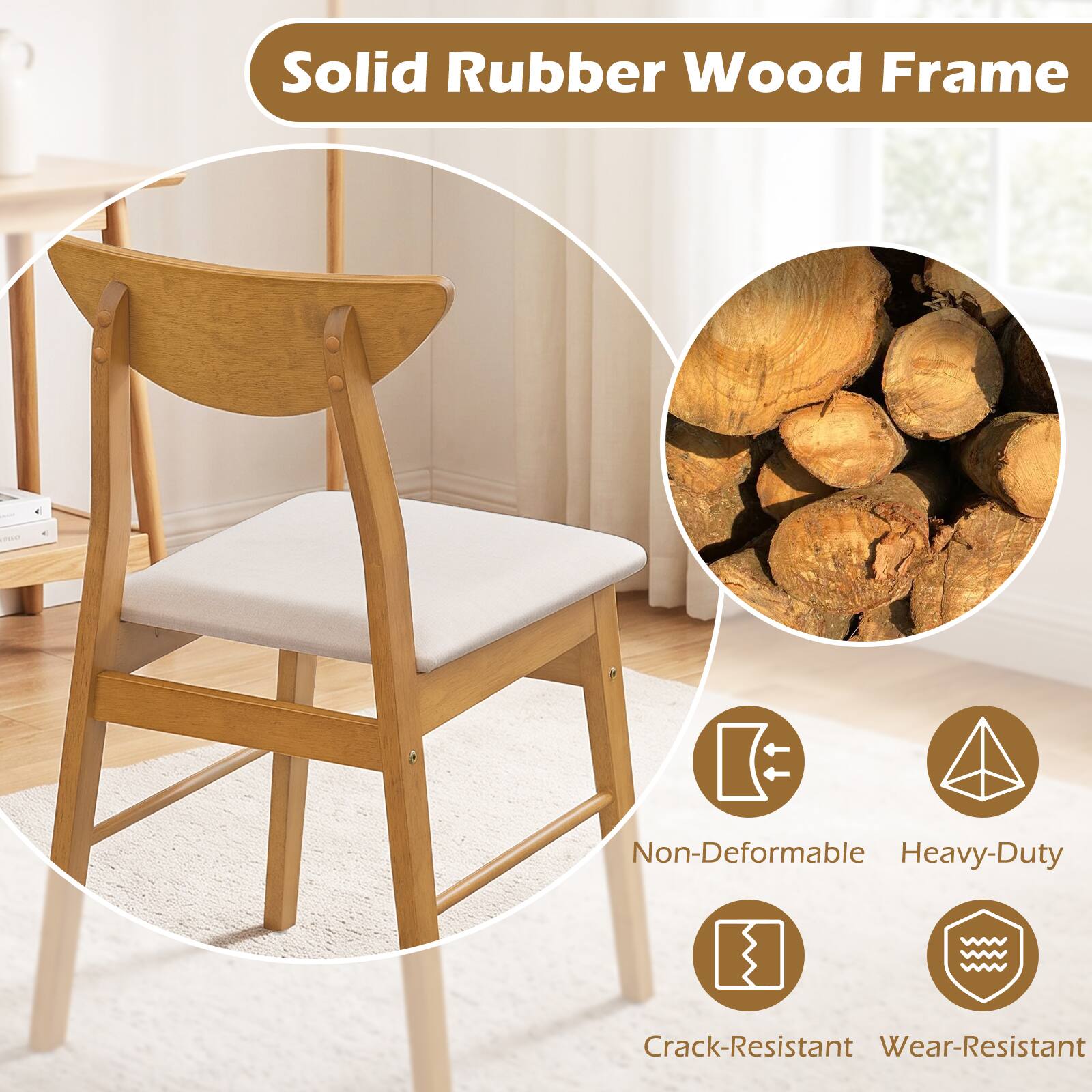 Solid Rubber Wood Frame

- Non-Deformable
- Heavy-Duty
- Crack-Resistant
- Wear-Resistant