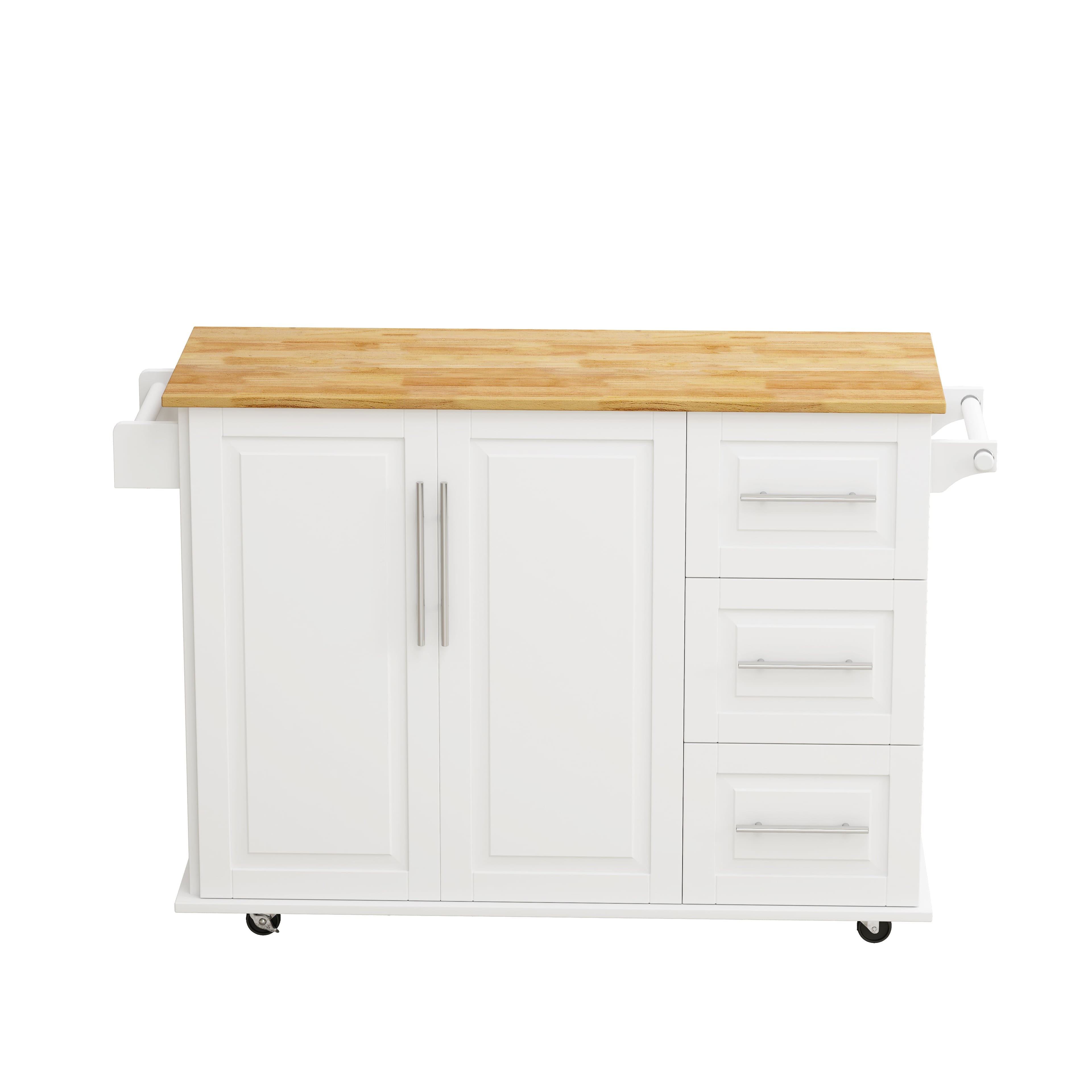 Boyel Living - 43 Inch Kitchen Island Cart with Foldable Top Three Drawers and Two Door Cabinet - White