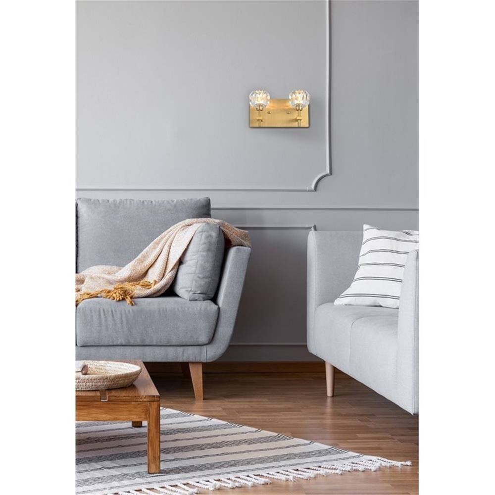 Alt View 1. Elegant Lighting - Graham 2-Light Modern Crystal Wall Sconce - Gold.