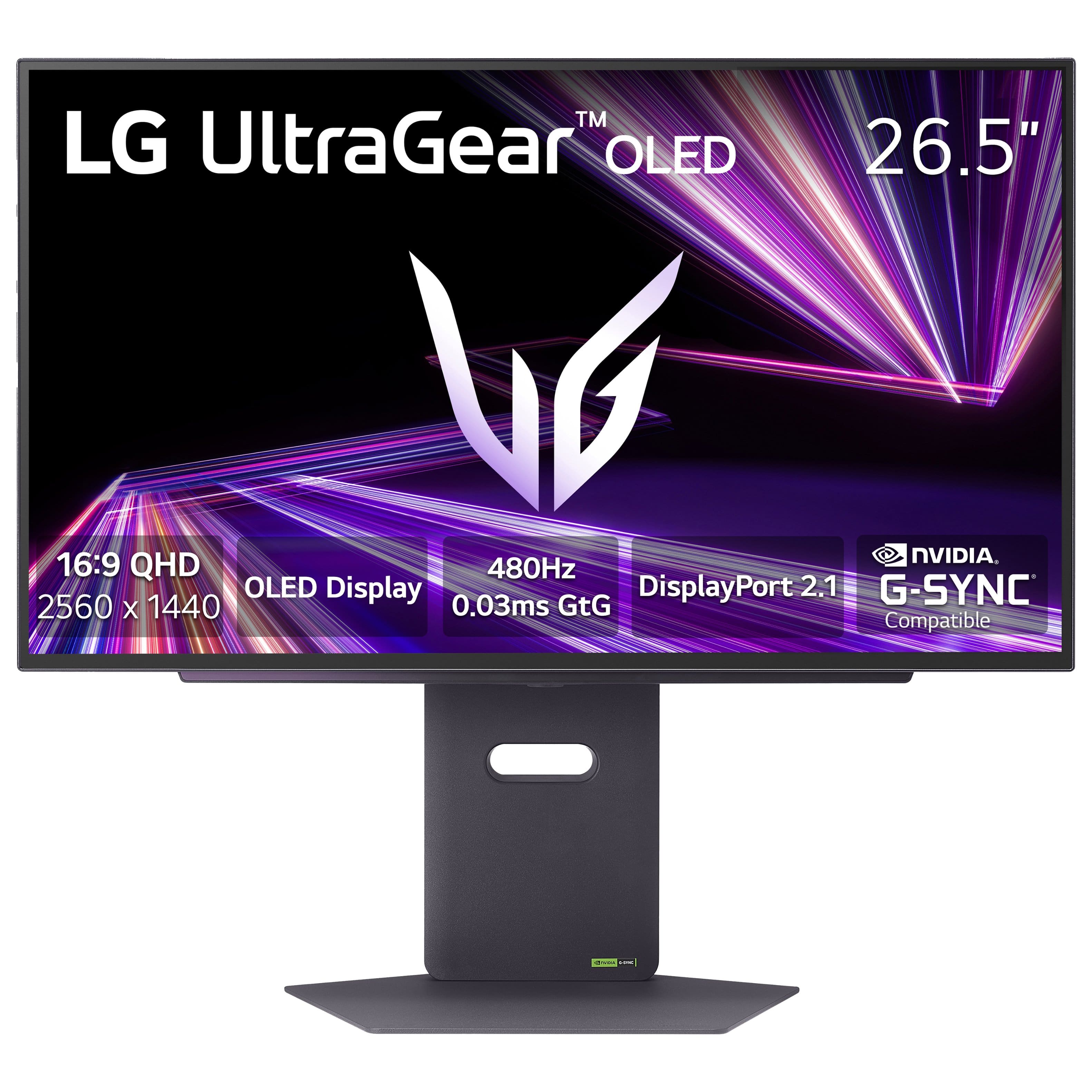 LG UltraGear OLED 26.5"
16:9 QHD 2560 x 1440
OLED Display
480Hz
0.03ms GtG
DisplayPort 2.1
NVIDIA G-SYNC Compatible