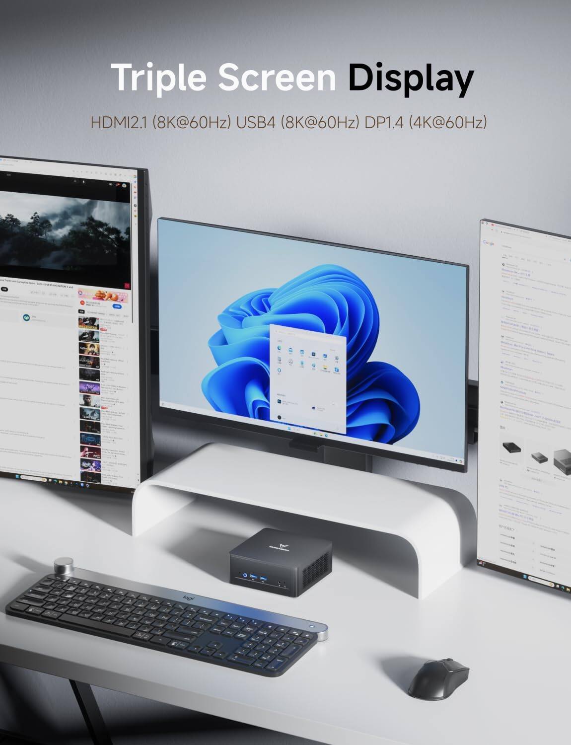 Triple Screen Display  
HDMI2.1 (8K@60Hz) USB4 (8K@60Hz) DP1.4 (4K@60Hz)