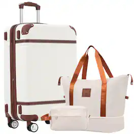 HTUTWOO - 28 IN Hardshell Luggage Set - Lightweight Suitcase with Double Spinner Wheels, TSA Lock, Single Vintage Luggage - White