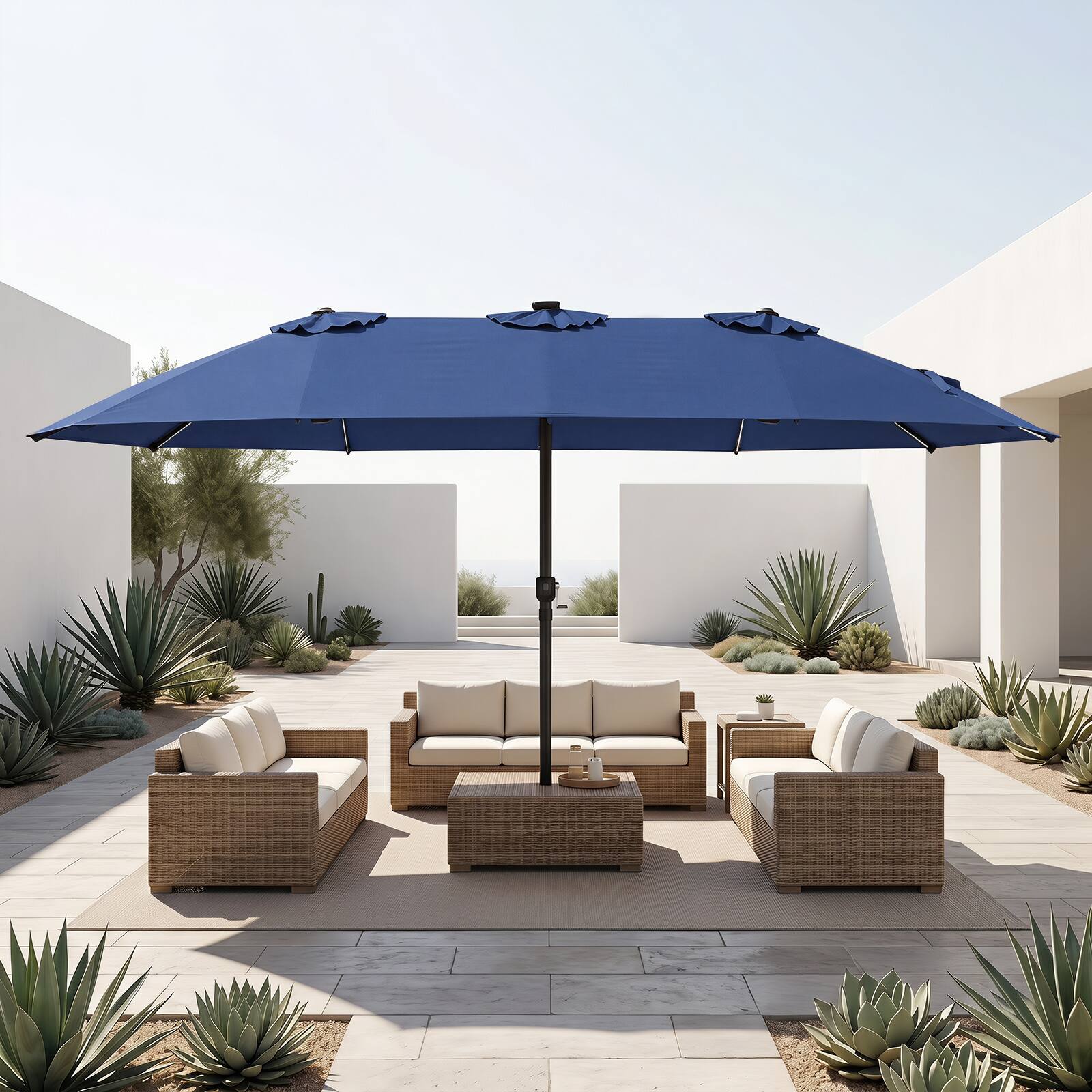 Alt View 1. Costway - Costway 15.5 FT Extra-Large Patio Umbrella with 12 Ribs 12 Light Modes 144 Solar LED Lights - Navy.
