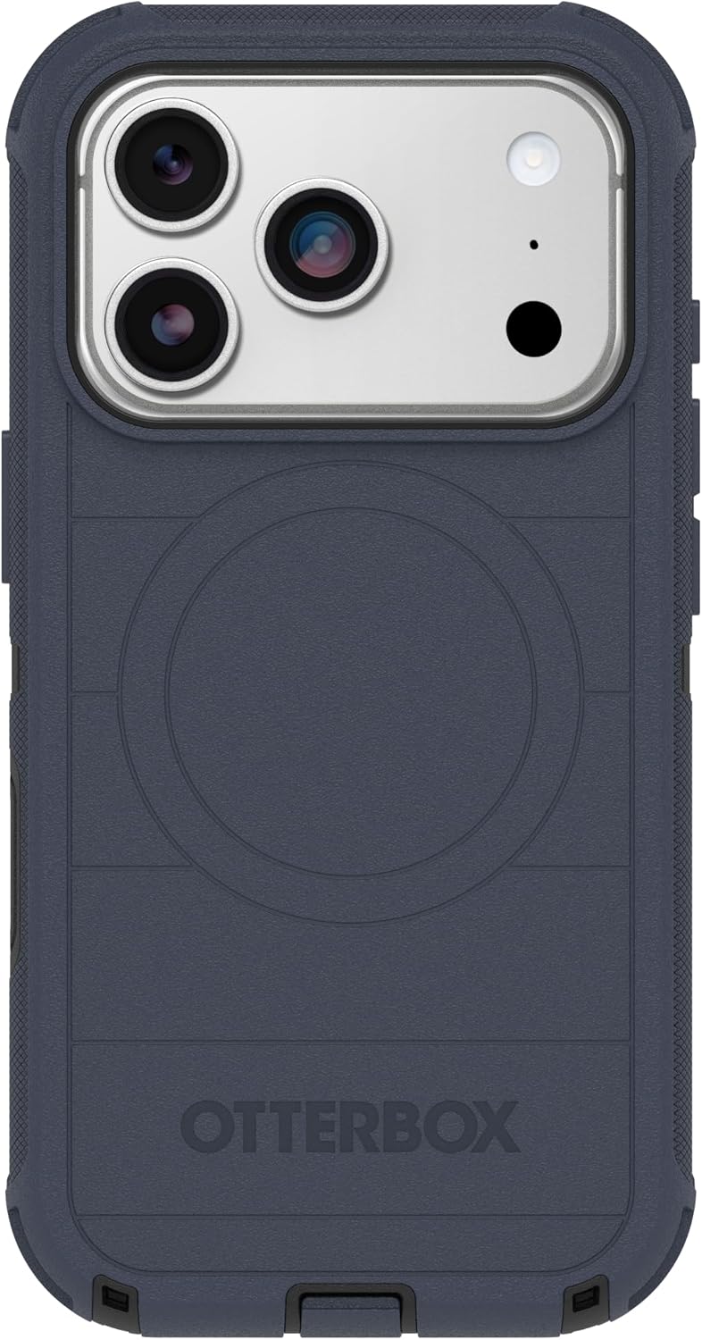 Back. OtterBox - OtterBox iPhone 18 Pro & iPhone 17 Pro (Only) - Defender Series Case - Holster Clip Included - Snaps on MagSafe - Vintage Indigo Dream (Blue & Black).