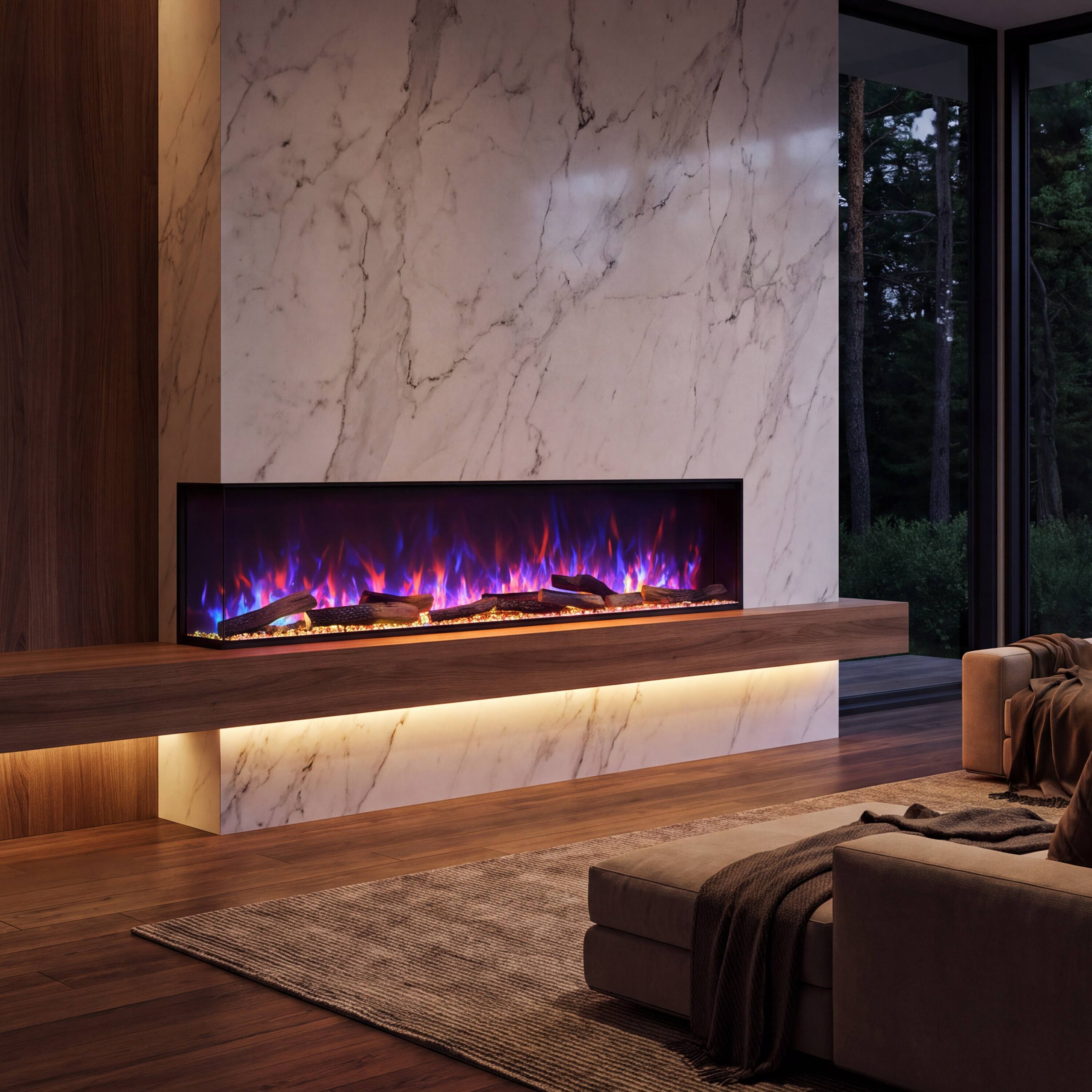 Alt View 3. Mondawe - 88" 3-Sided Smart Electric Fireplace w/ 14 Flame Colors, WiFi App and Smart Control - Black.