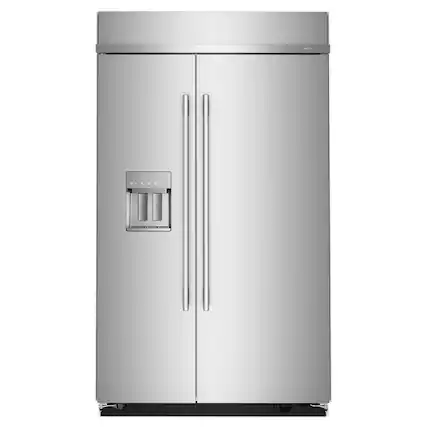 Front. KitchenAid - 29.4 Cu. Ft. Built-In Side-by-Side Refrigerator with Exterior Water and Ice Dispenser with Measured Fill - Stainless Steel with PrintShield Finish.