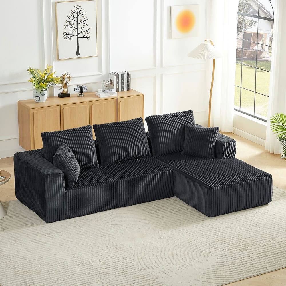 Alt View 1. Kadyn - 4-Person Modular Sectional Sofa, Right Chaise Cloud Design with Corduroy Fabric and Deep Seats, Dark Gray - Gray.