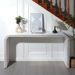 GOODSILO - Elegant Curved Waterfall Console Table with Wood Bead Detailing for Entryway Hallway Living Room - Antique White