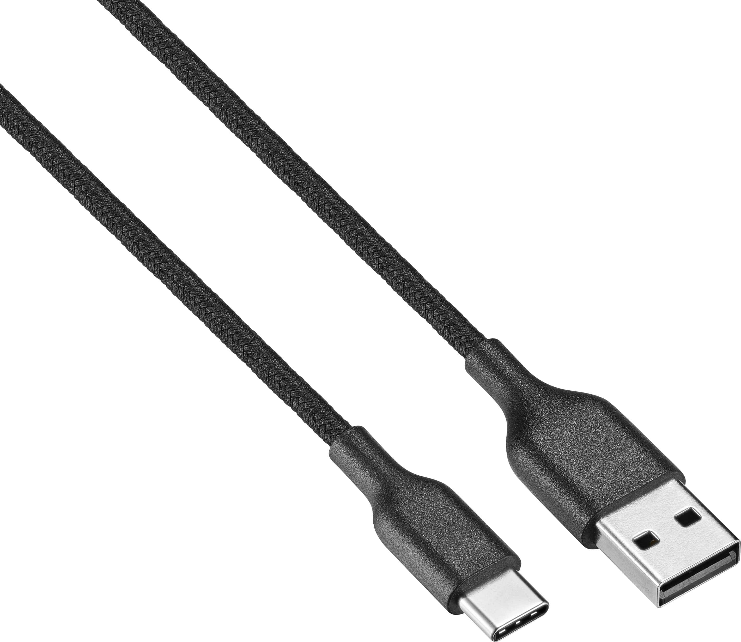 Angle. Best Buy essentials™ - 6' USB-C to USB Braided Charge-and-Sync Cable - Black.