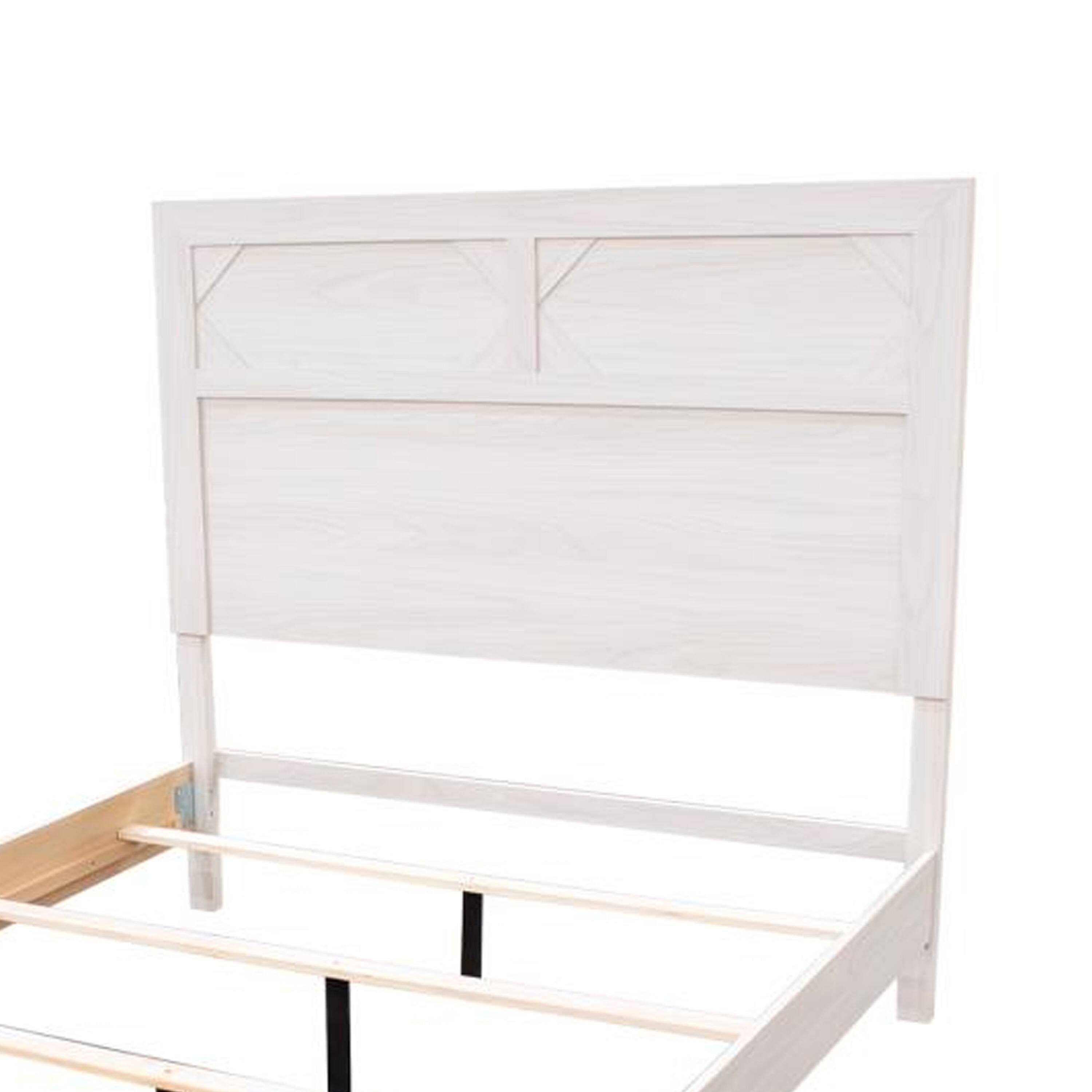 Alt View 2. Manhattan Lane - Modern Queen Size Bed, High Headboard w Low Footboard, Whitewash Wood - Whitewash.