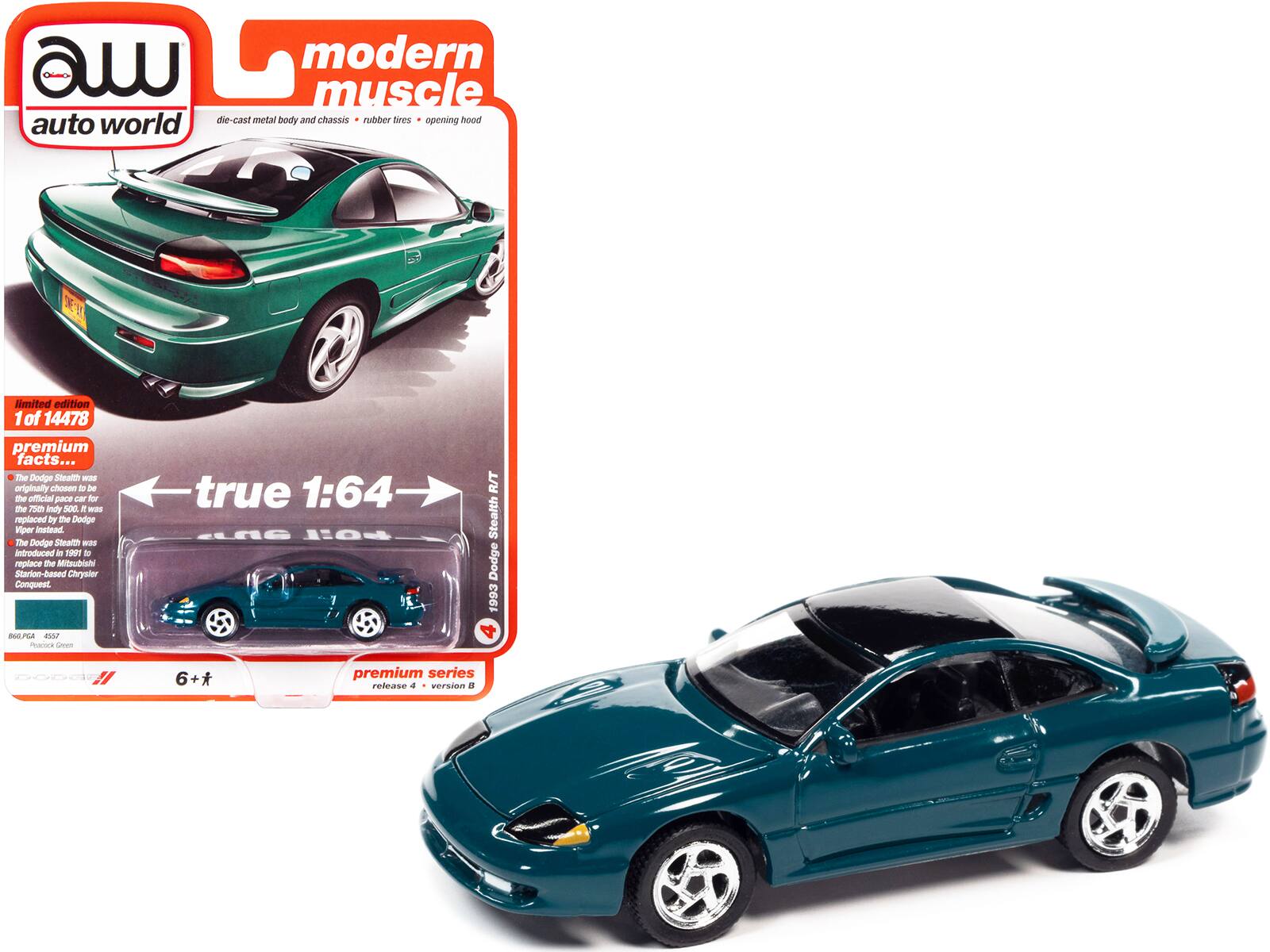 "Autoworld - 1993 Dodge Stealth R/T Peacock Green with Black Top ""Modern Muscle"" Limited Ed to 14478 pcs 1/64 Model Car by Auto World" price history on PriceWatchPro