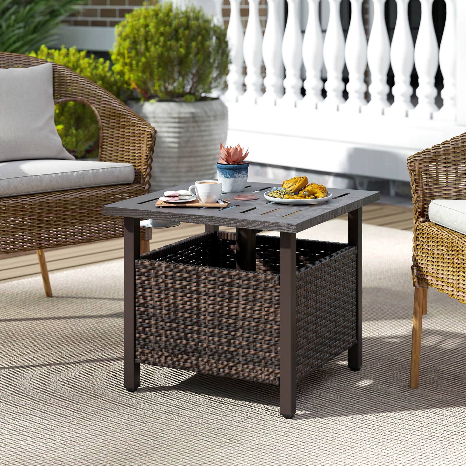 Alt View 2. Costway - Costway Outdoor Side Table with 1.93" Umbrella Hole Zinc-iron Alloy Tabletop for Poolside - Coffee.