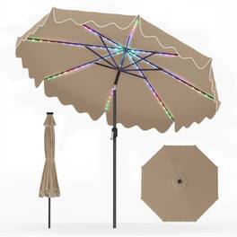 Gymax - Solar Outdoor Market Table Umbrella w/104 Color-Changing Flowing LED Lights - Brown