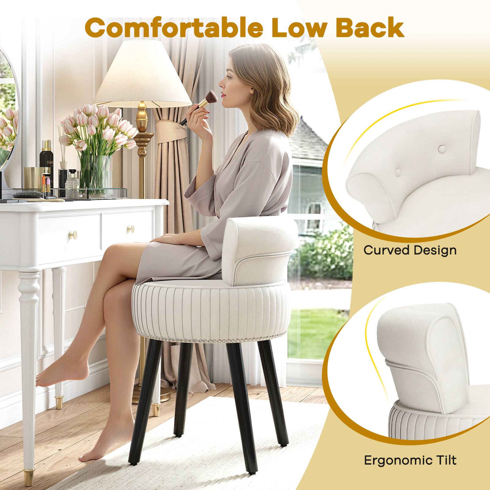 Comfortable Low Back  
Curved Design  
Ergonomic Tilt