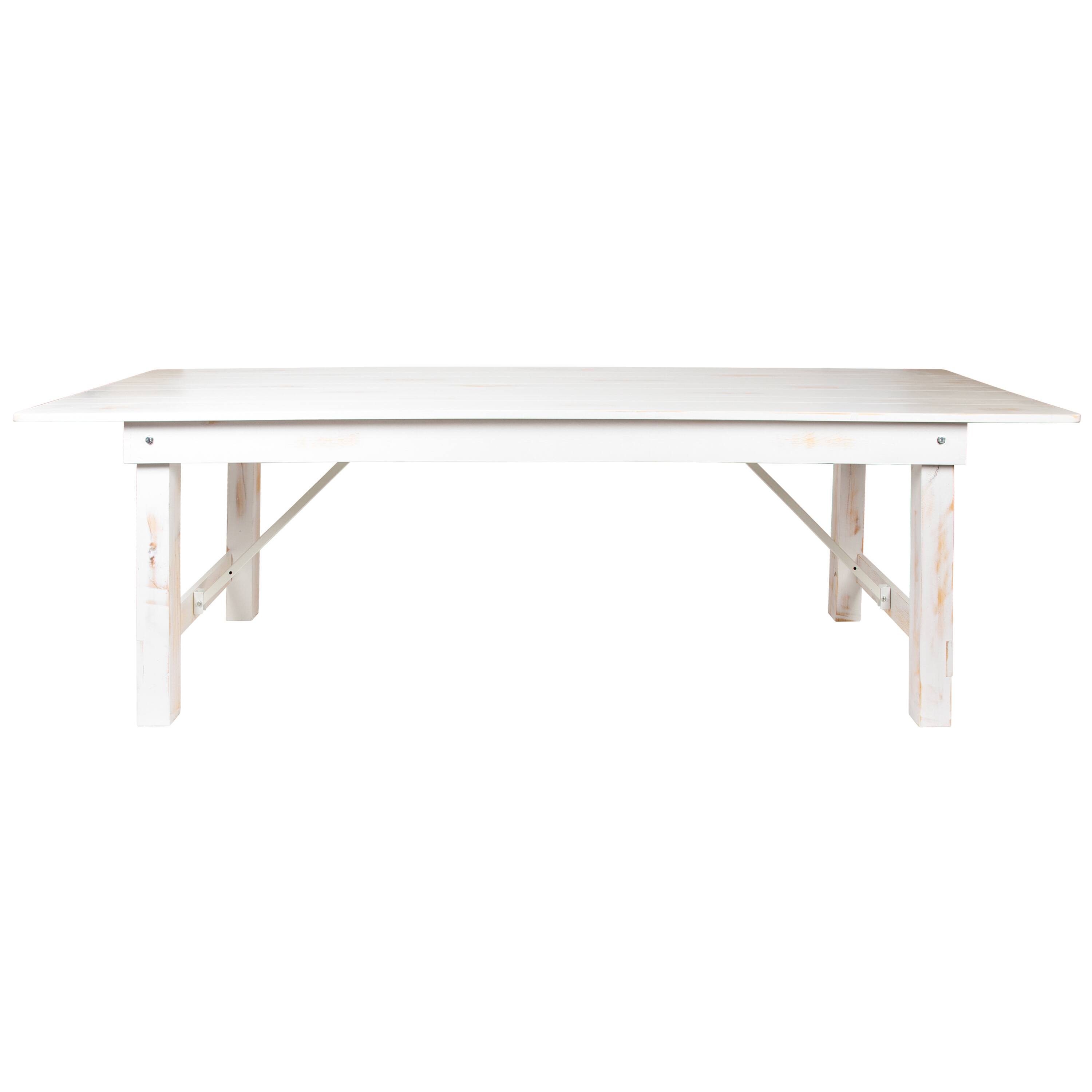 Angle. Flash Furniture - HERCULES Series 9' x 40" Rectangular Antique Rustic White Solid Pine Folding Farm Table - White.